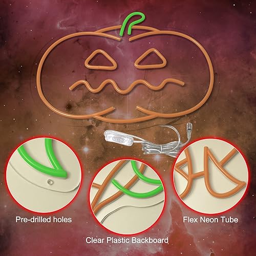 Miniatura 7 de Letrero de neón de calabaza para decoración de Halloween, letreros de neón para decoración de otoño, lámpara de calabaza de otoño naranja para mesa,