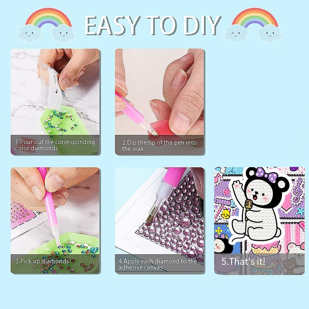 PERFECTSIGHT Cute 5D Diamond Art Kits with Wooden Frame, Kawaii DIY Painting Art for Adults Teen, Diamond Arts and Crafts Sets, Big Gem Full Drill Diamond Dots for Home Wall Decor (): Comic Kuro