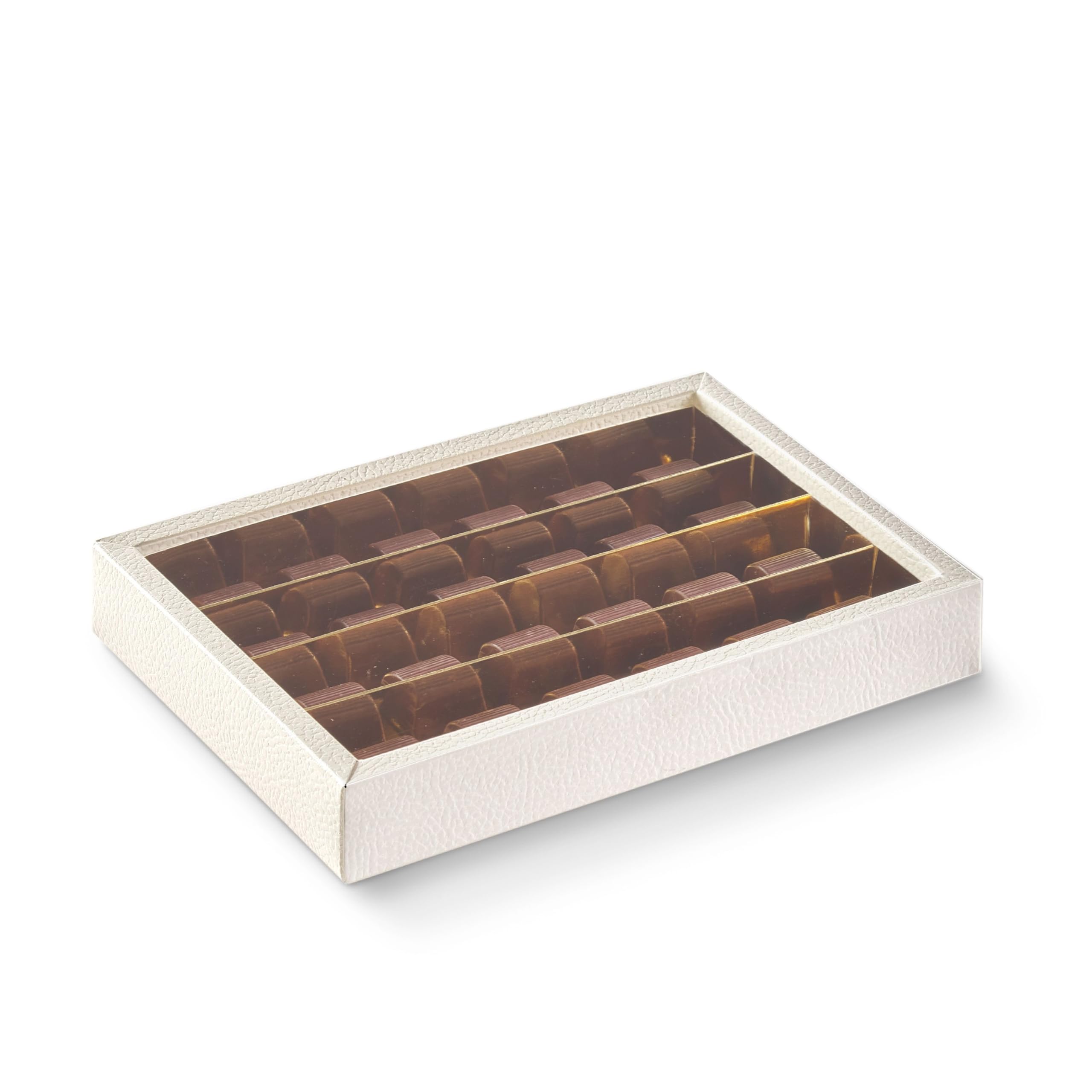 10 Stück Trüffelboxen - Ideal für Schachteln für Pralinen, Trüffel, Erdbeeren mit Schokoladenüberzug und Mini-Donut-Boxen | 21,5 cm x 14,5 cm x 3,5 cm Weißes Leder