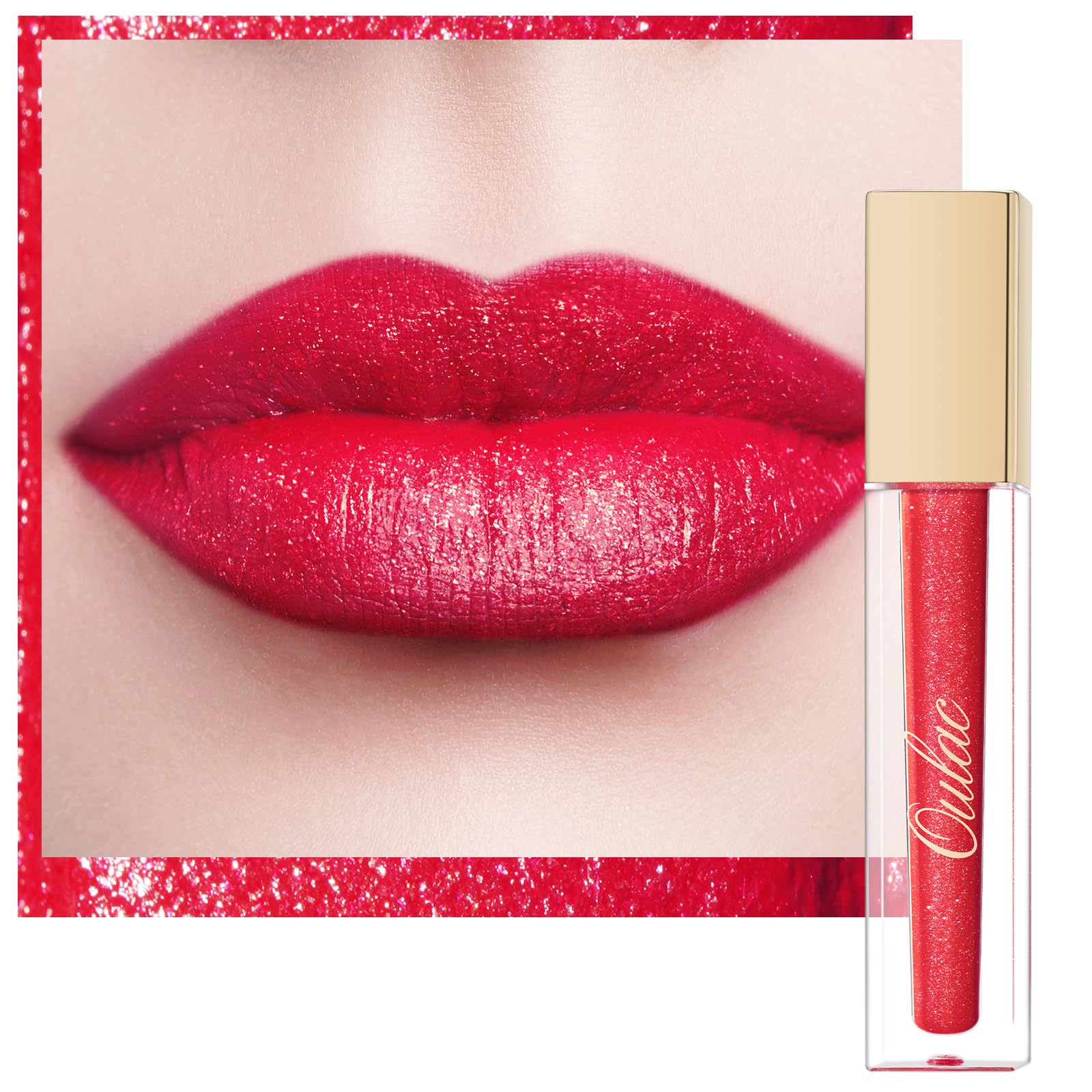 Oulac Glitzer Lippenstift Flüssig Matt | Langanhaltender Metallic Glitzer Finish | Kussechter Lippenstife | Wasserdicht Lippen Make-up | Cremige Textur | Vegan | 4.5ml MS06
