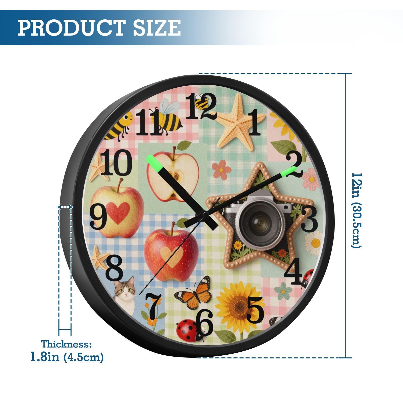 Yuiboo Horloge murale analogique avec veilleuse