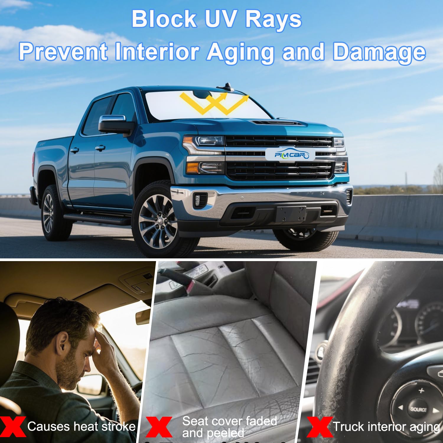 LNZKX Parasole per Parabrezza a Ombrello per Chevrolet Silverado 1500 ZR2 2022 2023 2024 2025, Ripiegabile Protezione UV Facile da Riporre Auto Ombrellone Parasole,XL (150 * 82 cm