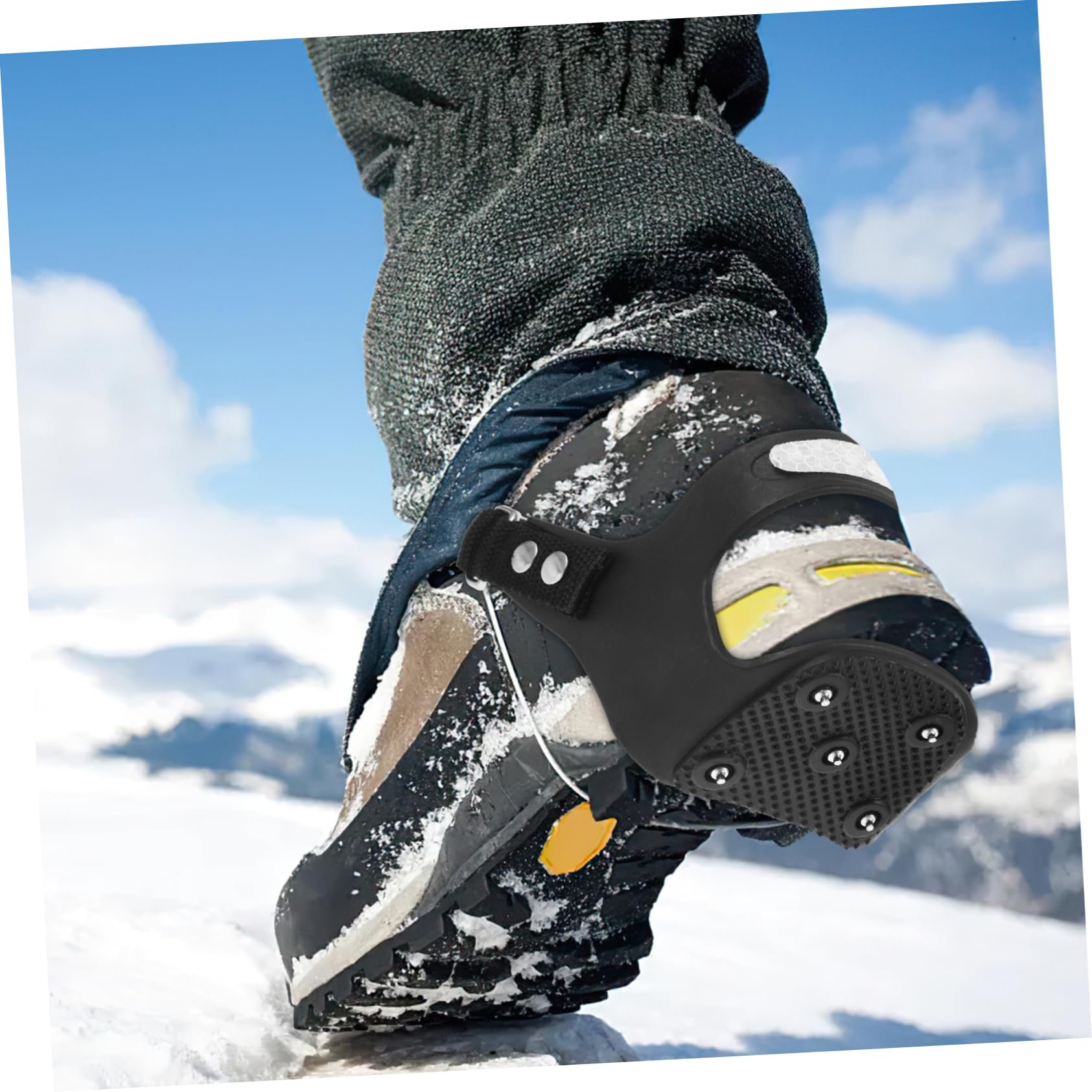 PACKOVE Le Scarpe Proteggono i Ramponi Prese Di Ghiaccio Punte Per Escursioni Sulla Neve Tacchetti Per Ghiaccio e Neve Scarpe Da Corsa Con Punte Impugnature Per Stivali Black