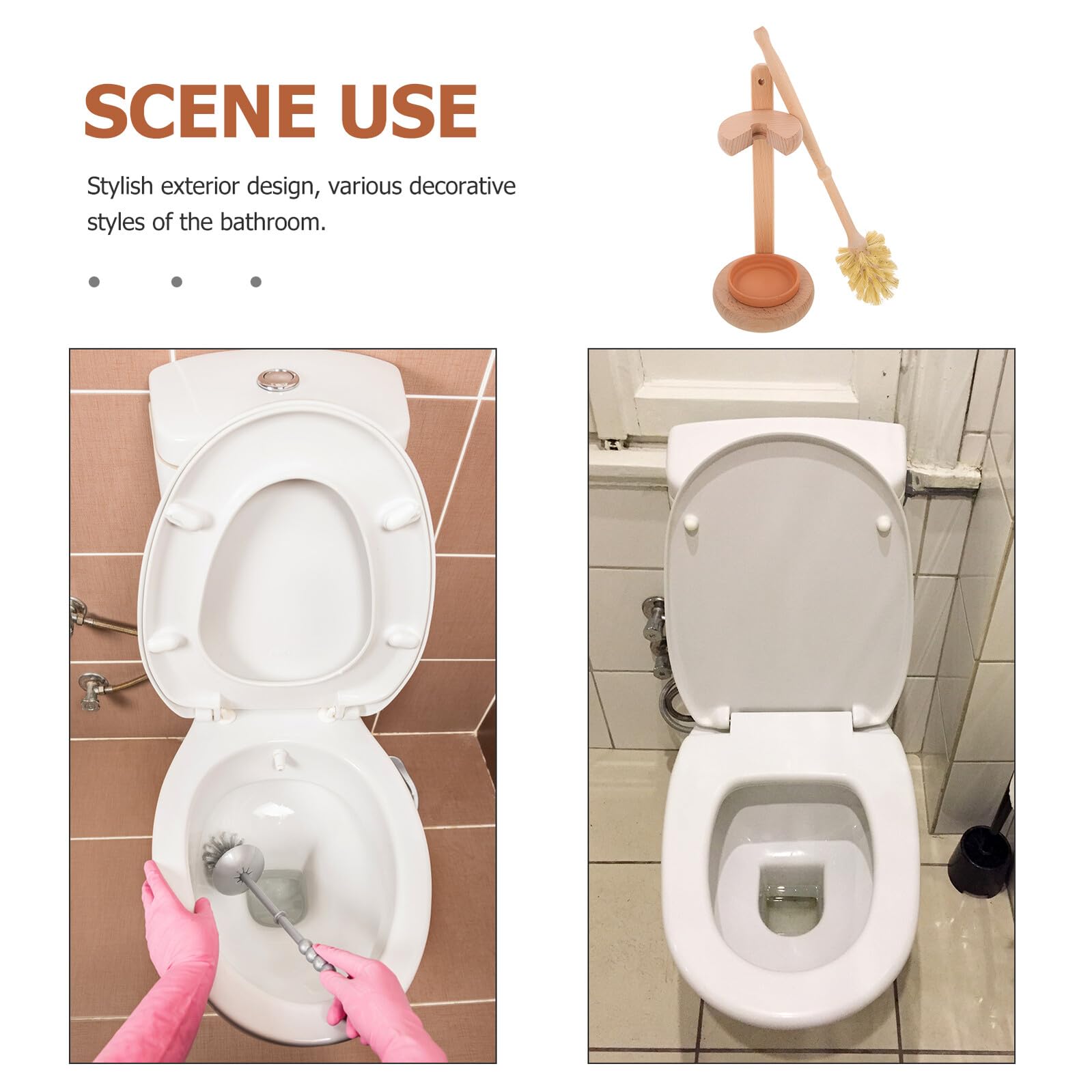 Cepillo de Limpieza para Inodoro 1 Set con Base de Madera y Cerámica | Color Caqui, Quita Manchas a Fondo, Limpieza Fácil para Hotel y Centro Comercial