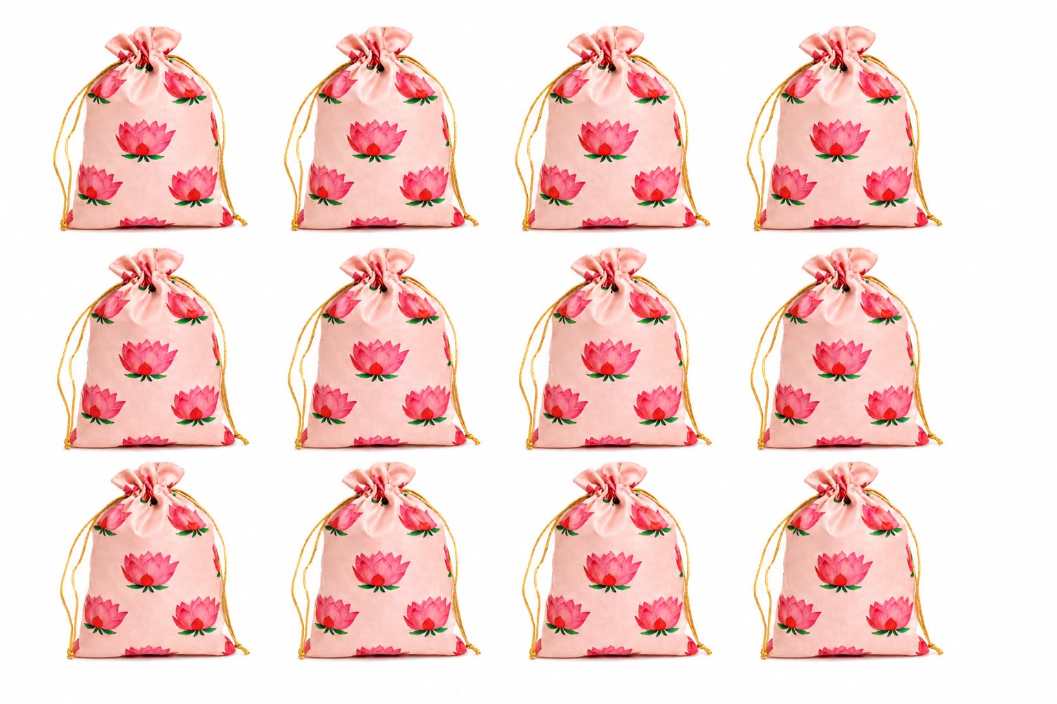 Polyester Potli Bags | 7x9 Inch | Potli Bags for Return Gifts | Wedding-Party Bags | Drawstring Closure | Wallet Potli | Baby Shower Potli | Lotus Print | Cream-image-36