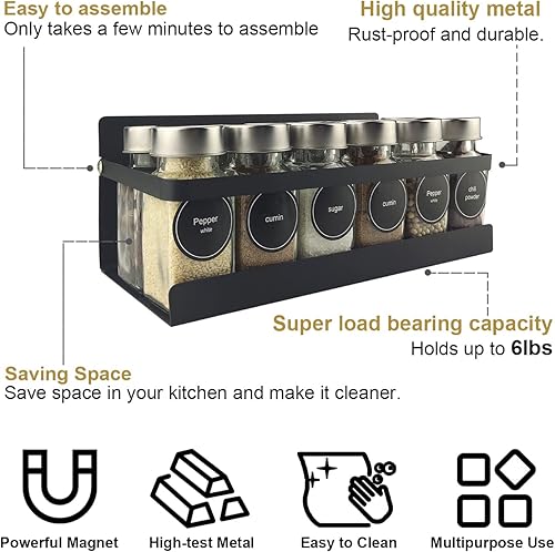 Miniatura 3 de Derkniel Paquete de 2 organizadores magnéticos para especias para refrigerador, estante magnético para especias para nevera con parte trasera