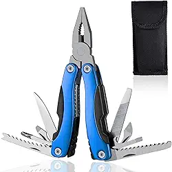Mini Alicate & Canivete Suíço de bolso, Multifuncional, Inox 16-in-1, para Camping, ao ar livre, Pesca, Caminhadas, com Case (Azul)