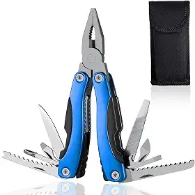 Mini Alicate & Canivete Suíço de bolso, Multifuncional, Inox 16-in-1, para Camping, ao ar livre, Pesca, Caminhadas, com Case (Azul)