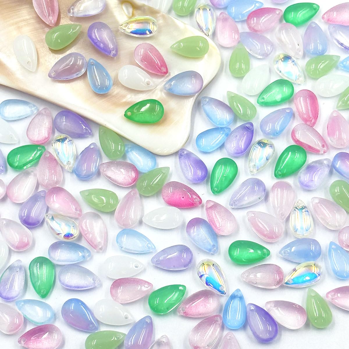 Glass Teardrop Beads - 140Pcs Transparent Water Drop Beads Teardrop Crystal Bead Bulk Glitter Loose Bead Charms Pendants for DIY Crafts Earring