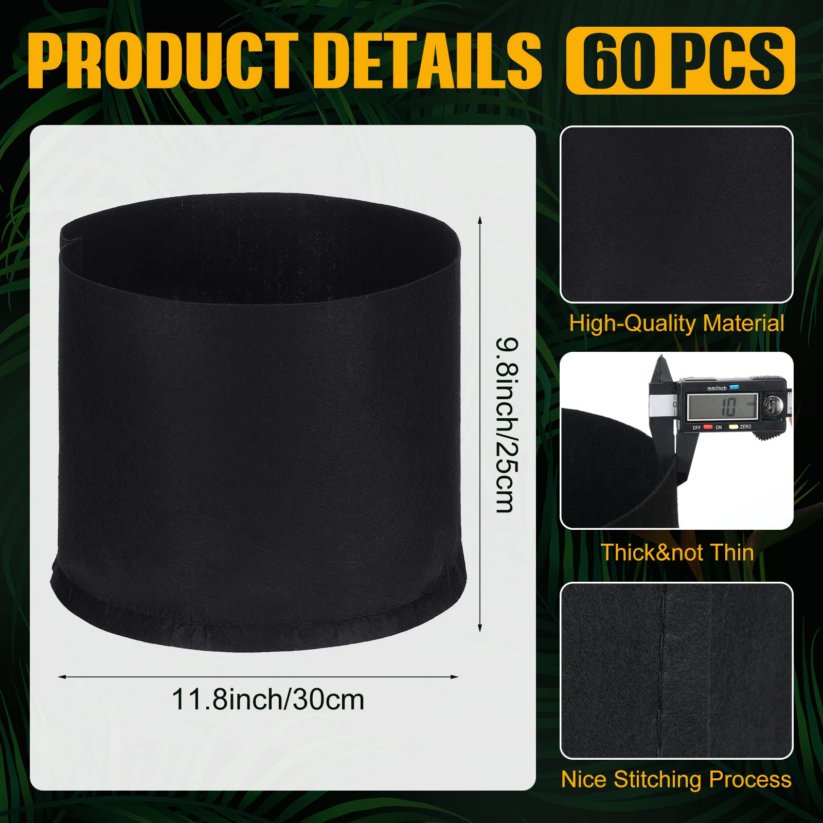 Zubebe 60 Pack Plant Grow Bags Bulk Garden Bags Aeration Grow Pots Heavy Duty Thickened Nonwoven Fabric Plant Pots Black Planting Container for Potato Tomato Vegetable Flower Fruits (5 Gallon)