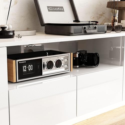 Miniatura 6 de FAMAPY Soporte de TV de alto brillo con luces, consola de TV moderna con 4 cajones y estante abierto, consola multimedia brillante, soporte de TV