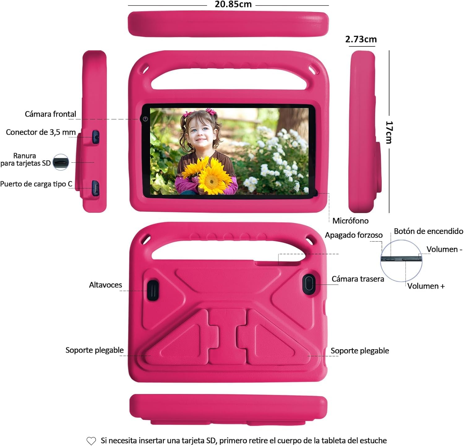 GOODTEL Newest Tablet Niños Android 13 7GB RAM+64 GB ROM, Tablet para Niños 7 Pulgadas, WiFi, Bluetooth, GPS, Educación + Juegos, Play Store, Cámara Dual, Control Parental, con EVA Funda - Rosa