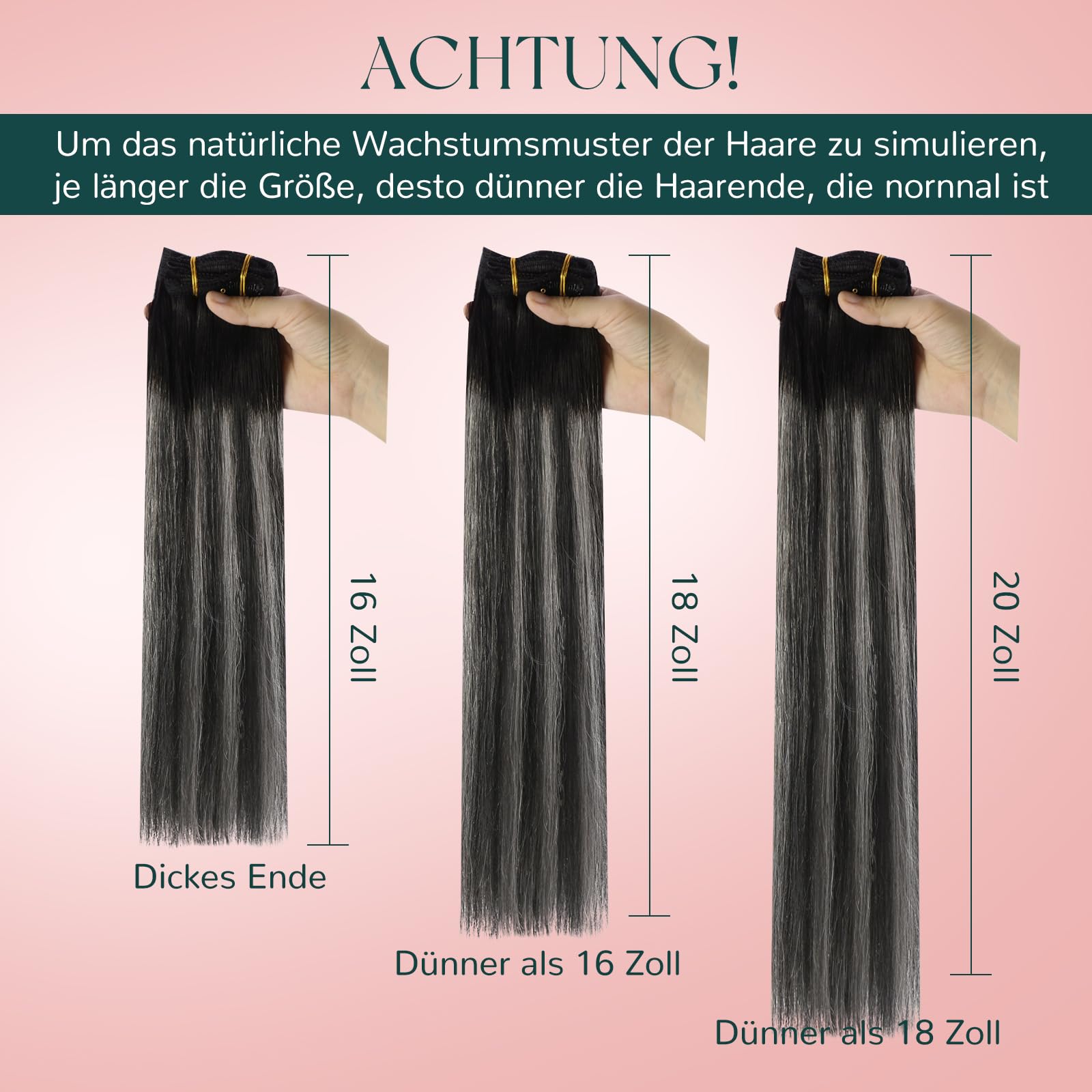 Easyouth Echthaar Extensions Clip in Haarverlangerung Echthaar Clips Off Black Mix Silber und Off Black 50cm 120g 7Pcs Doppelt Tressen Clip in Echthaar Extensions