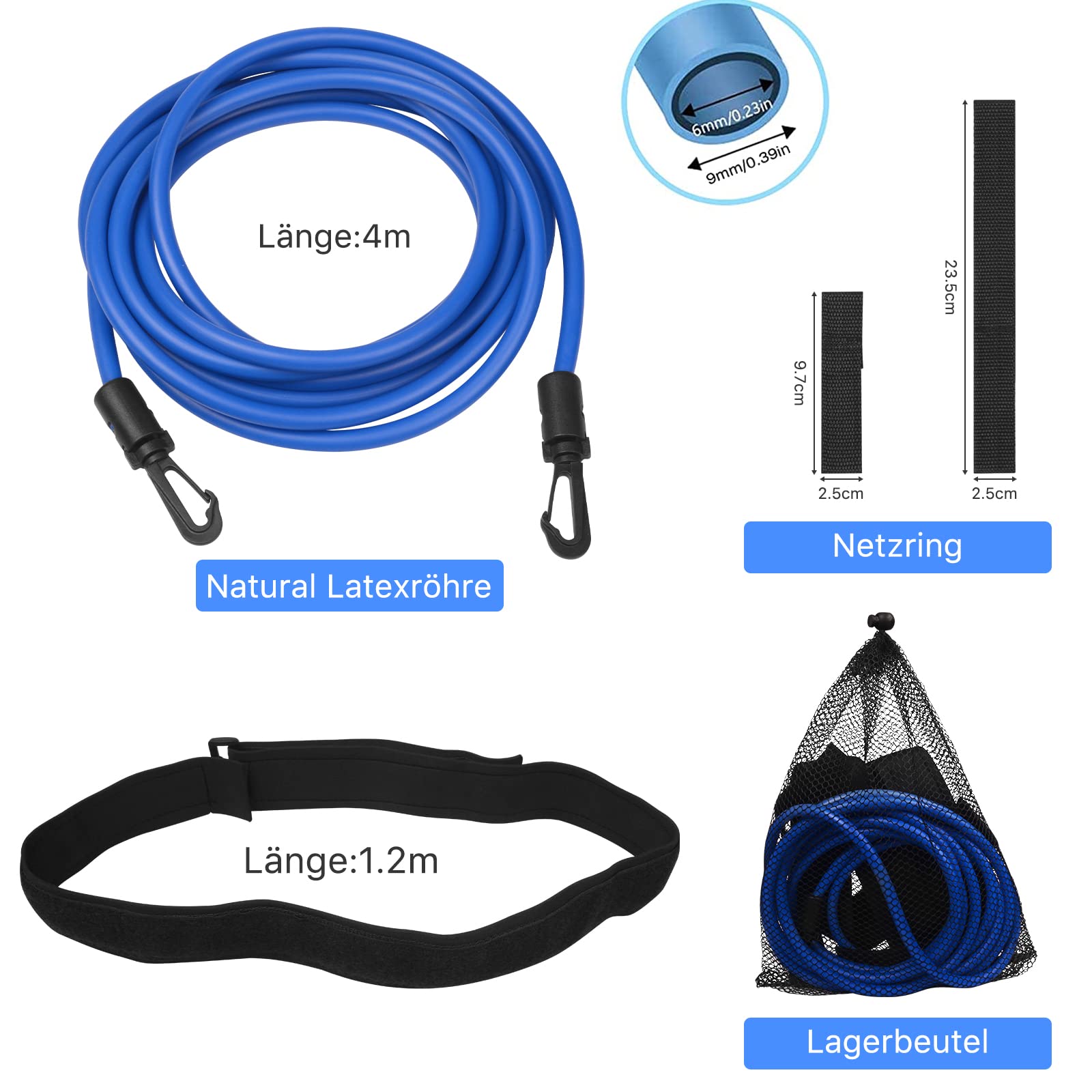 Swim Tether Stationary Swimming, 4M Swimming Tether Belts, Swim Tether for Pool, Pool Harness, Swim Resistance Belt, Swim Training & Exercise, Swim Belt for Adults?Blue?