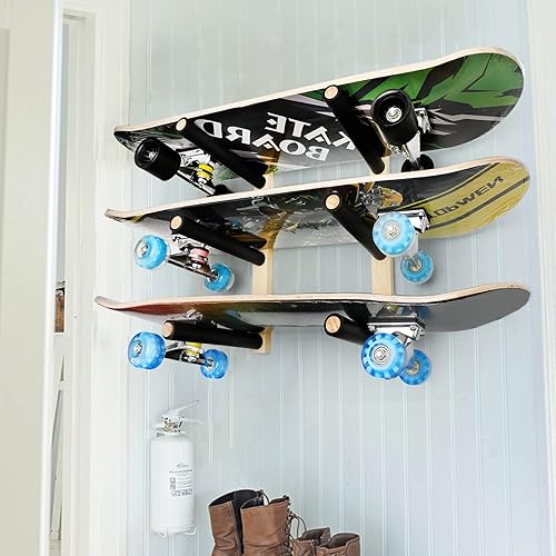 Miniatura 5 de Estante de almacenamiento para patineta, soporte de esquí y snowboard, estante flotante de montaje en pared, organizador de monopatín