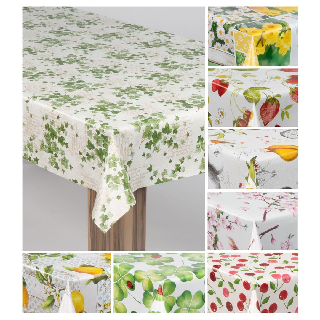 laro Wachstuch-Tischdecke Wachstischdecke Gartentischdecke, Muster:Efeu Weiß Grün, Größe:100x120