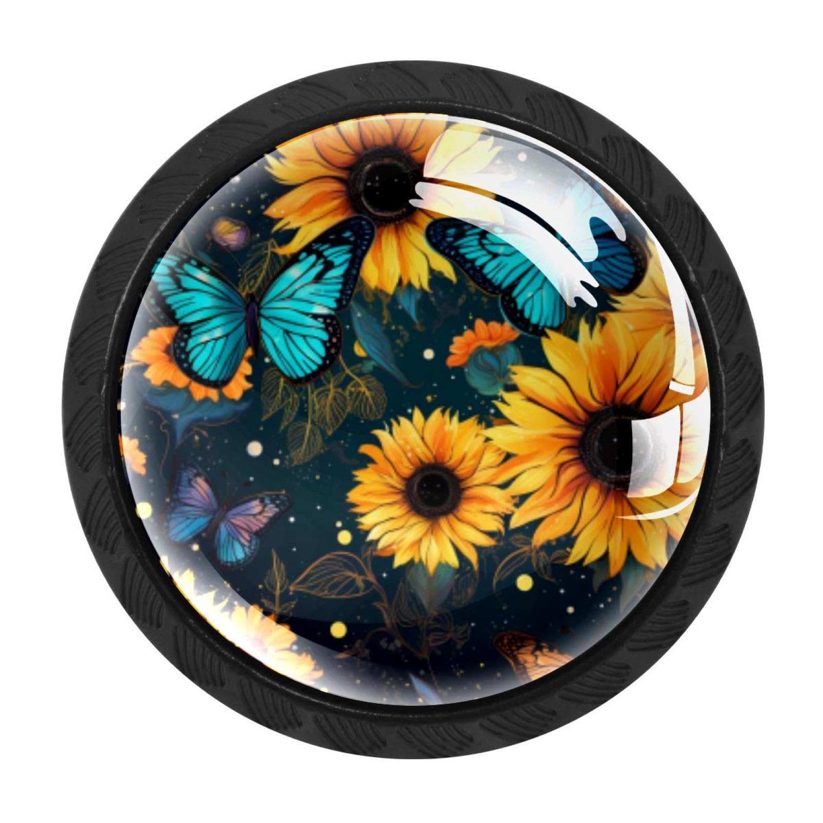 CHENZZZZ 4 Pack Cabinet Handles Starry Night Sunflower Butterfly Kitchen Drawer Pulls Furniture Door Handles for Cupboard Bedroom Wardrobe