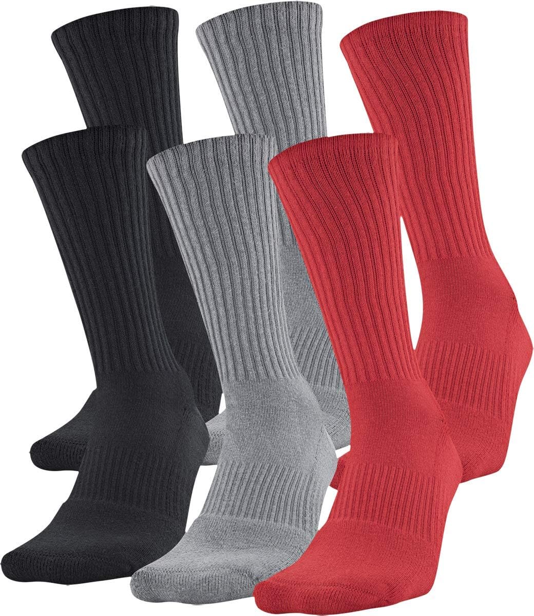 Under Armour Adult Cotton Crew Socks, Multipairs X-Large Red/Assorted (6-pairs)