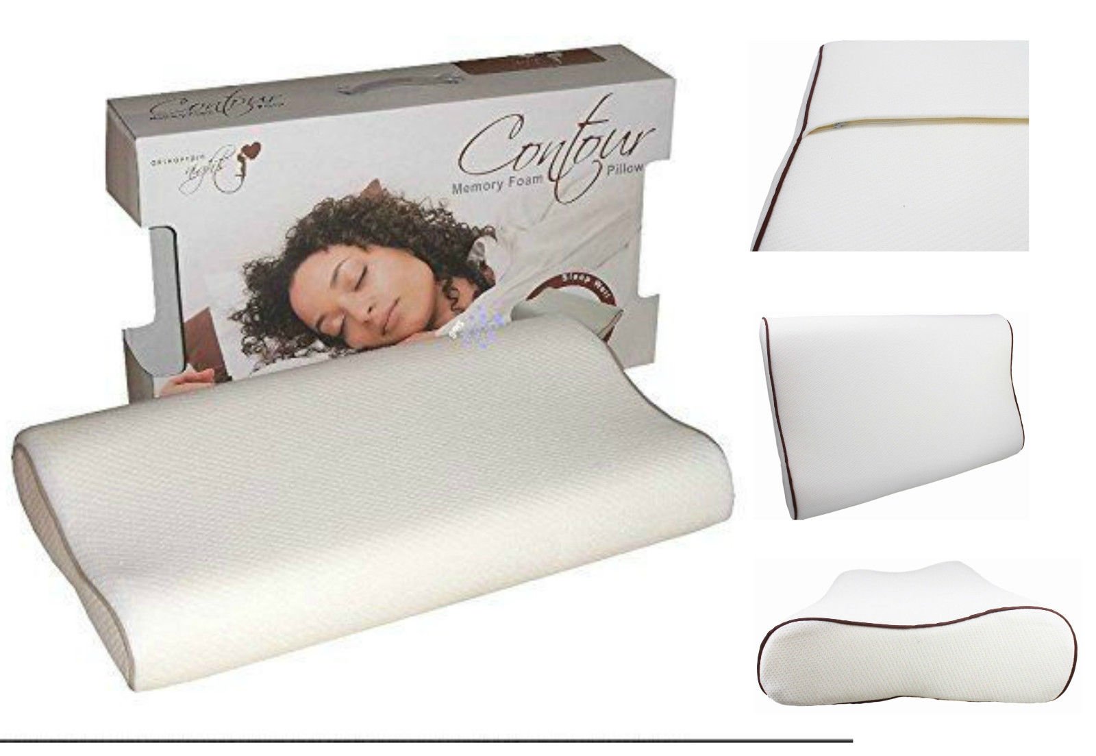 Amber Linen Set Of 2 Contour Memory Foam Luxury Pillow Firm Head Back Orthopedic Neck Support (40 X 60 Cm)