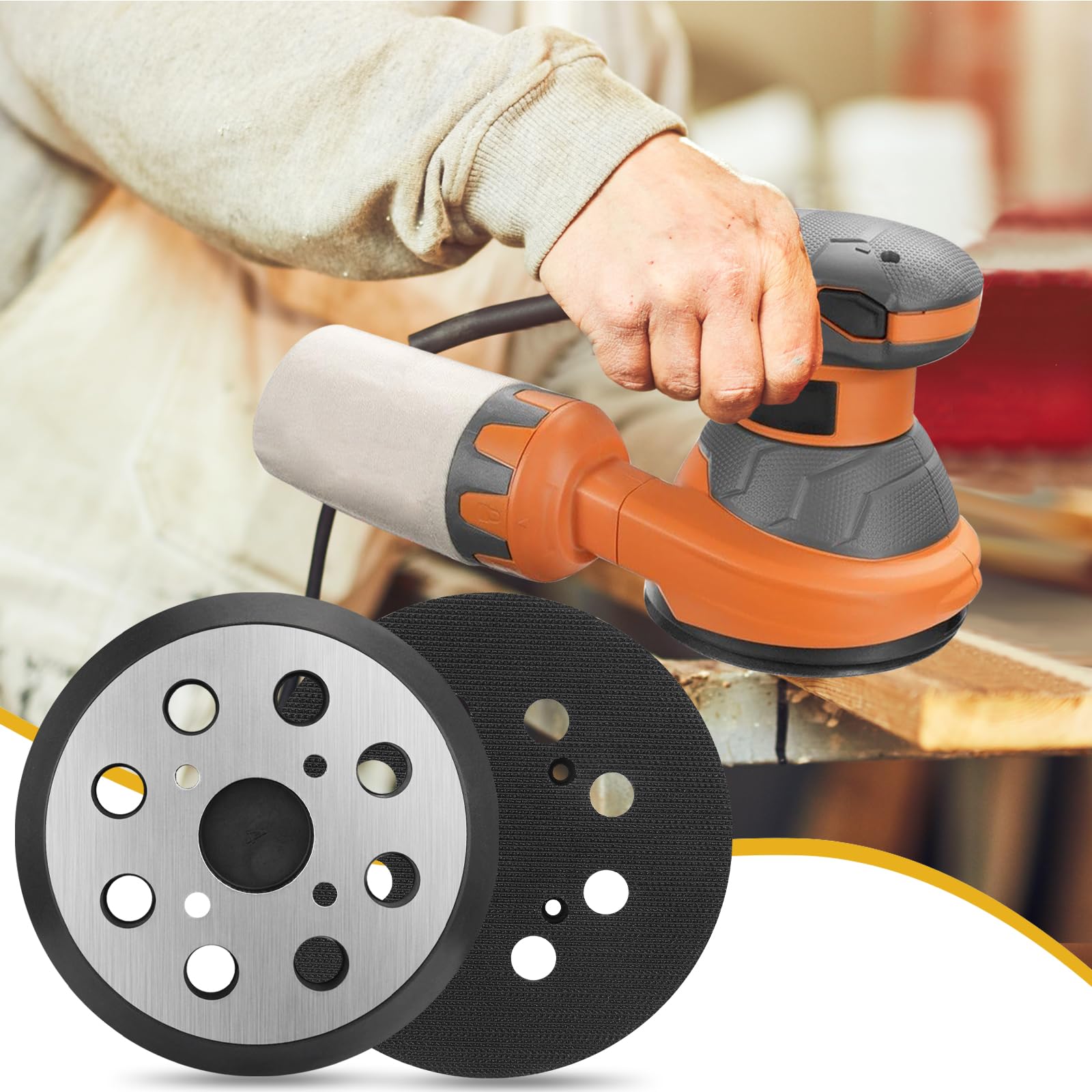 Juego de 2 almohadillas de lijadora orbital de 8 agujeros de 12,7 cm para Ridgid R2600 R2601 12,7 cm - Gancho y hebilla de metal para Ridgid #300527002