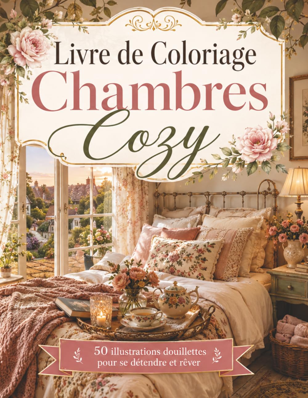 Livre de Coloriage Chambres Cozy: Dessins de chambres douillettes, fleurs, bougies, plaids et décors zen pour se relaxer en coloriant