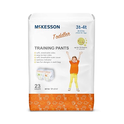 McKesson Pantalones de entrenamiento para niños pequeños, 3T a 4T, desechables, sin cierre con costuras extraíbles, de 30 a 40 libras, 23 unidades,