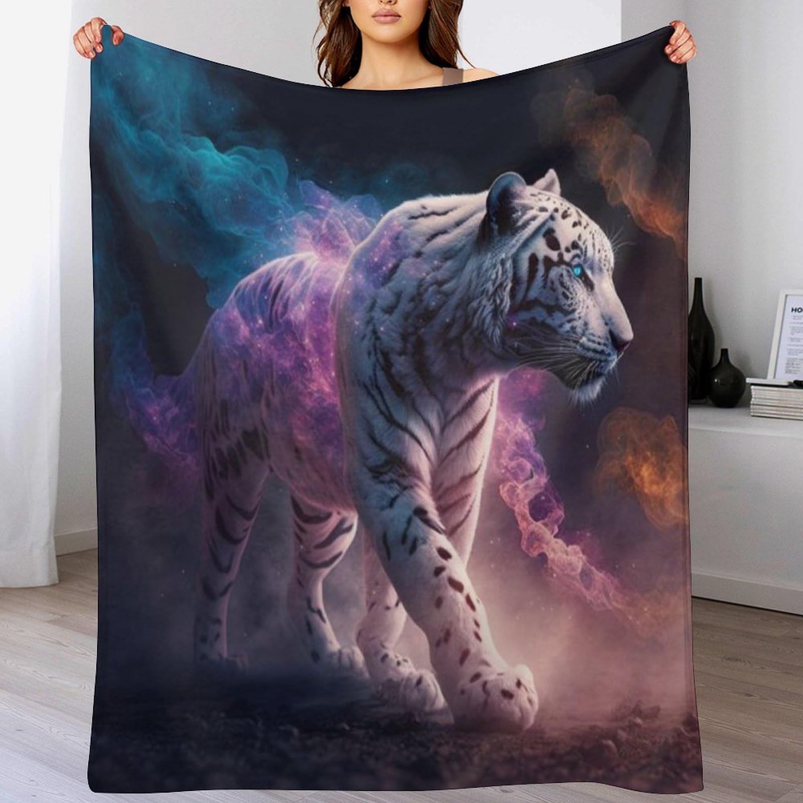 Plaid tigre couverture flannel anti-plis et grand teint pour canapé et lit