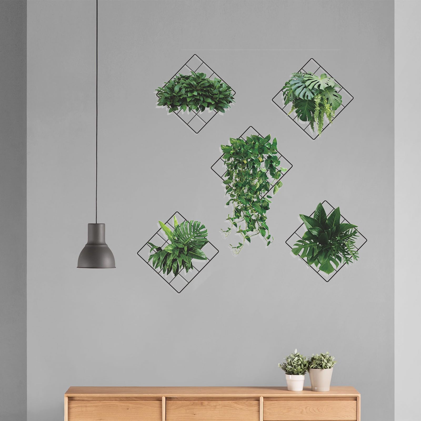 Buaak 5 Pcs Bathroom Wall Stickers, 3D Wall Art, Monstera, Hanging Pothos Ivy Grid Wall Decor Decal - Image 4
