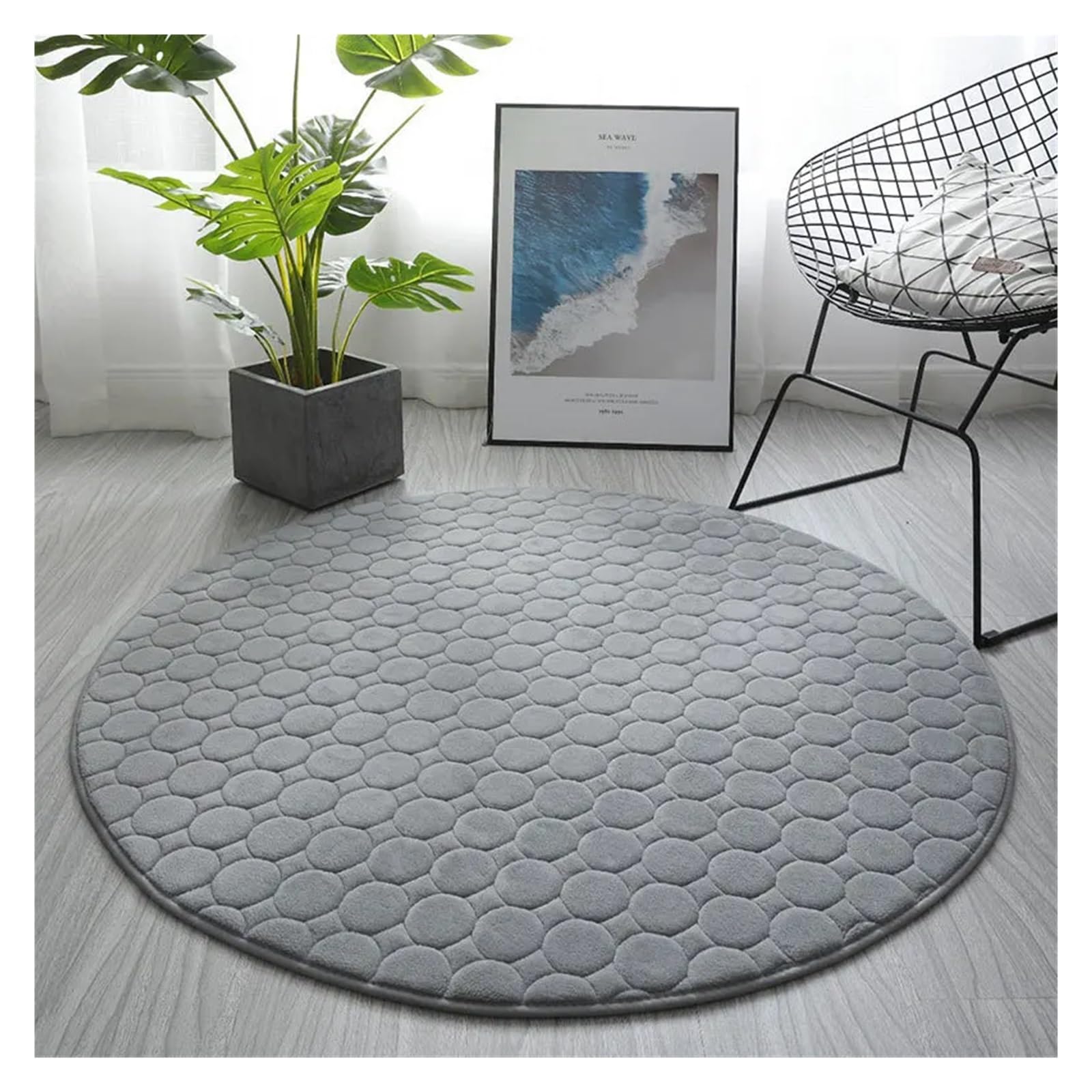 Tapis de maison matelassé en polaire corail tapis de sol rond chambre et salon