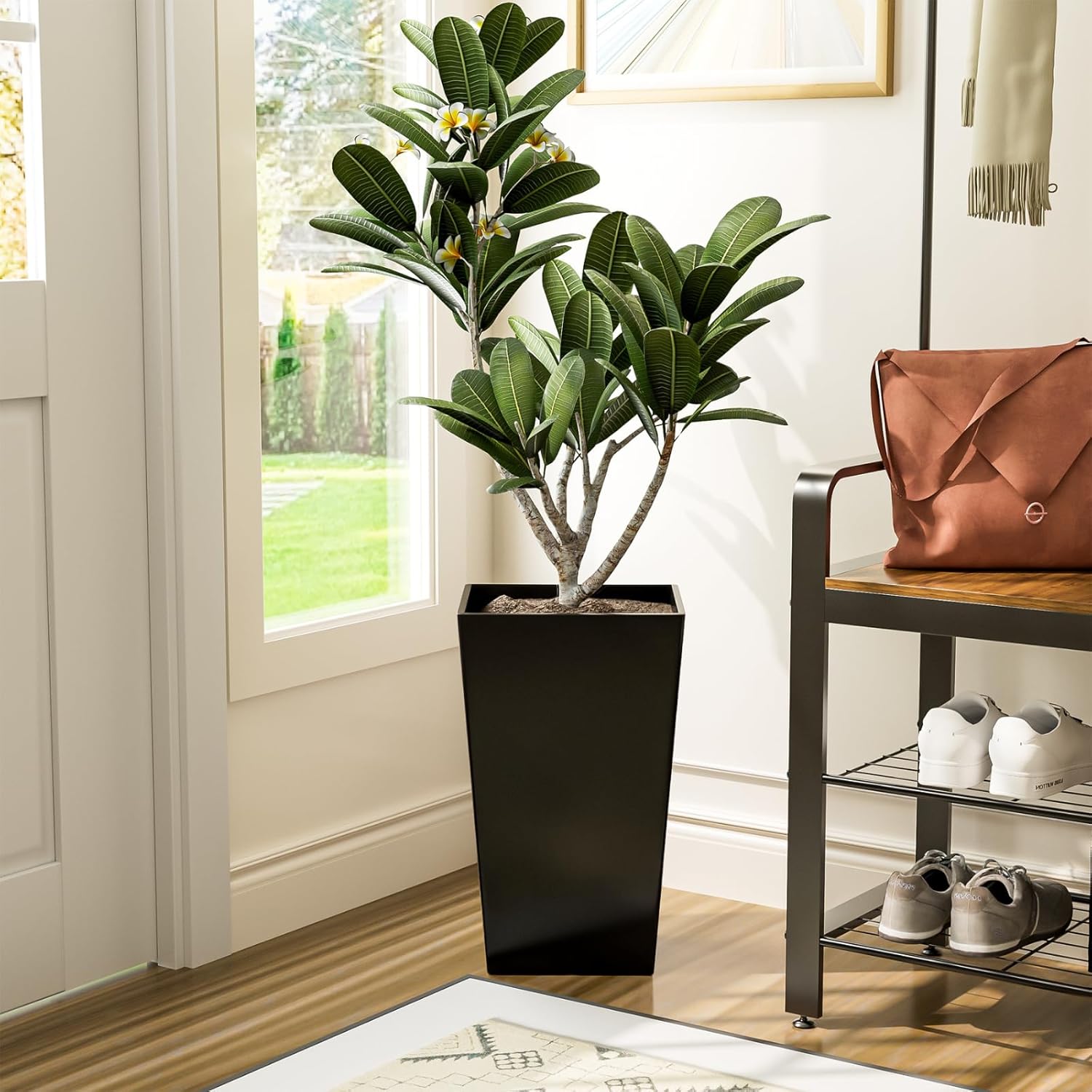 QCQHDU 21 inch Large Tall Taper Planters for Indoor & Outdoor Plants, 2 Pack Durable Plant-Flower-Tree Pots for Front Porch Patio Living Room Home Garden Decor