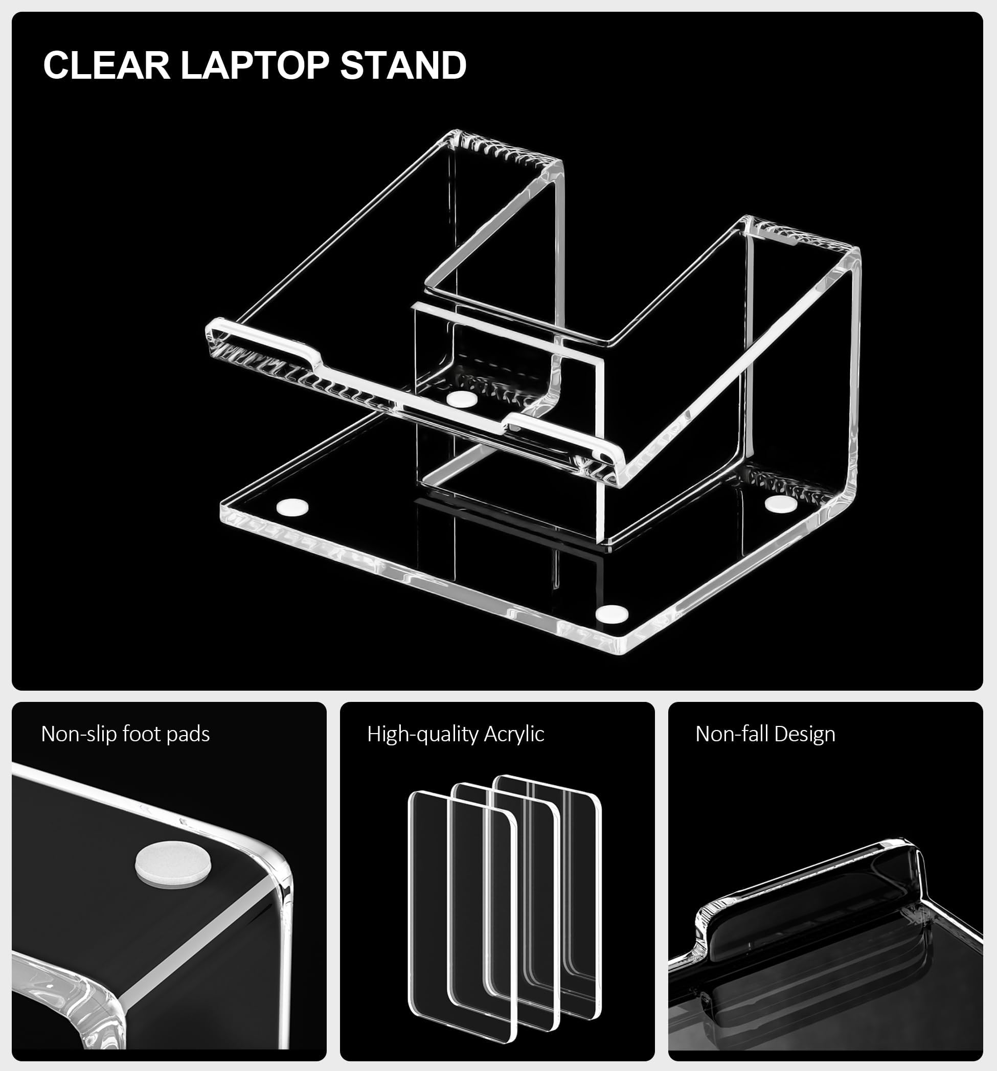 FUCDTEFC Supporto per laptop in acrilico per scrivania, supporto per laptop da 10 a 17,3 pollici, supporto ergonomico per computer compatibile con MacBook e notebook