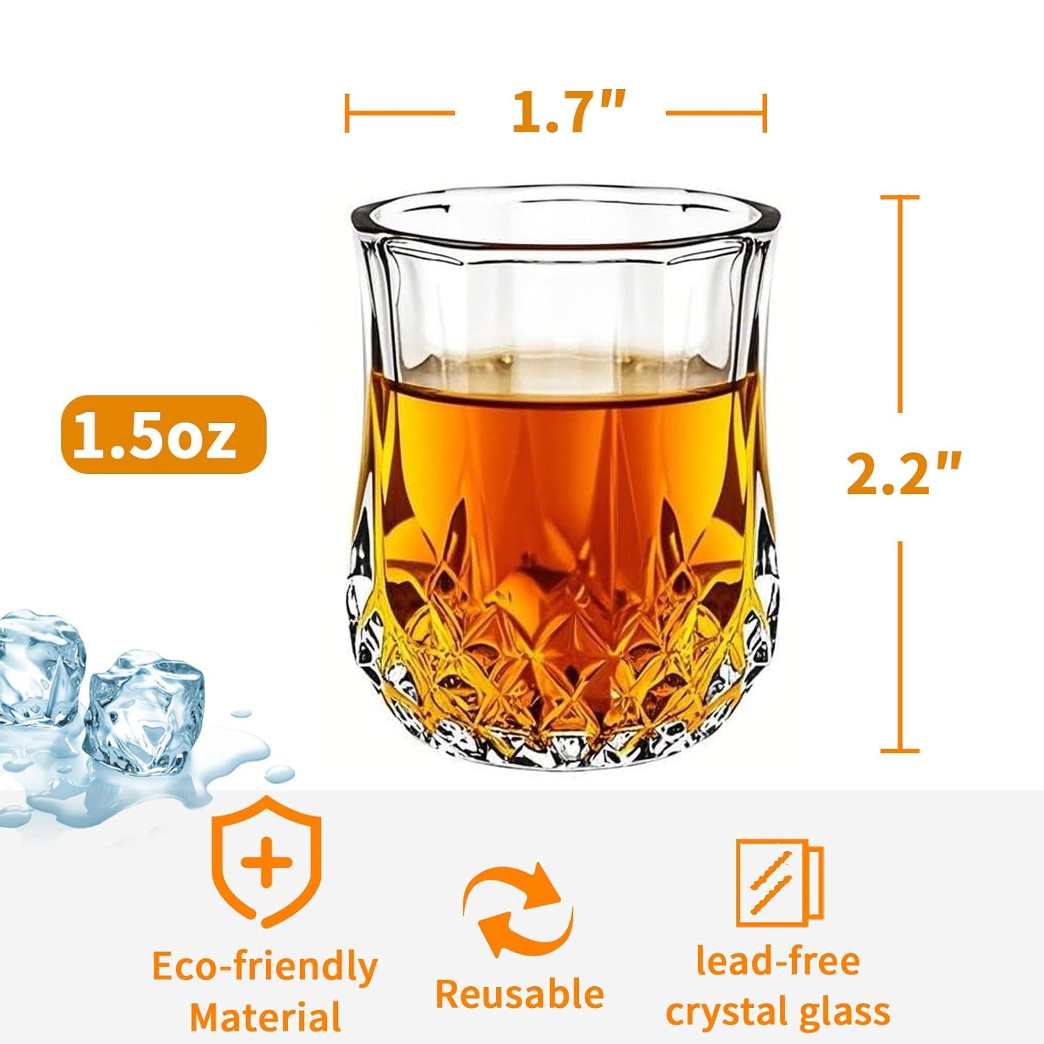 Lot de verres à shot élégants de 710 à 42,5 g - Motif diamant - Pour whisky, vodka, tequila, sherry, brandy cordial - Pour fêtes, bars