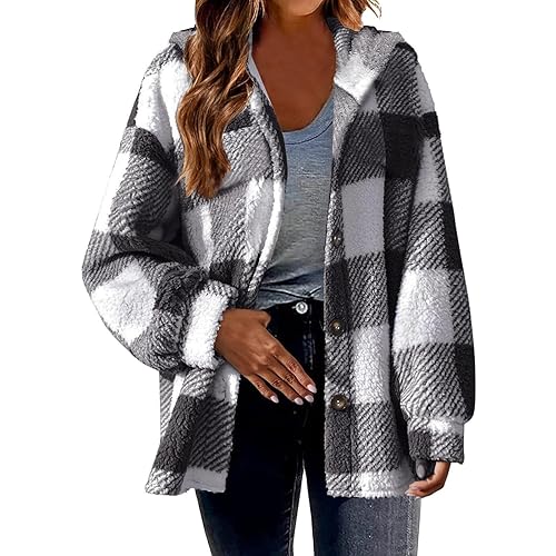 Flannel Shacket for Women 2024 Plaid Button Down Long Sleeve Trendy Jacket Fall Winter Fleece Cardigan Outerwear Coat