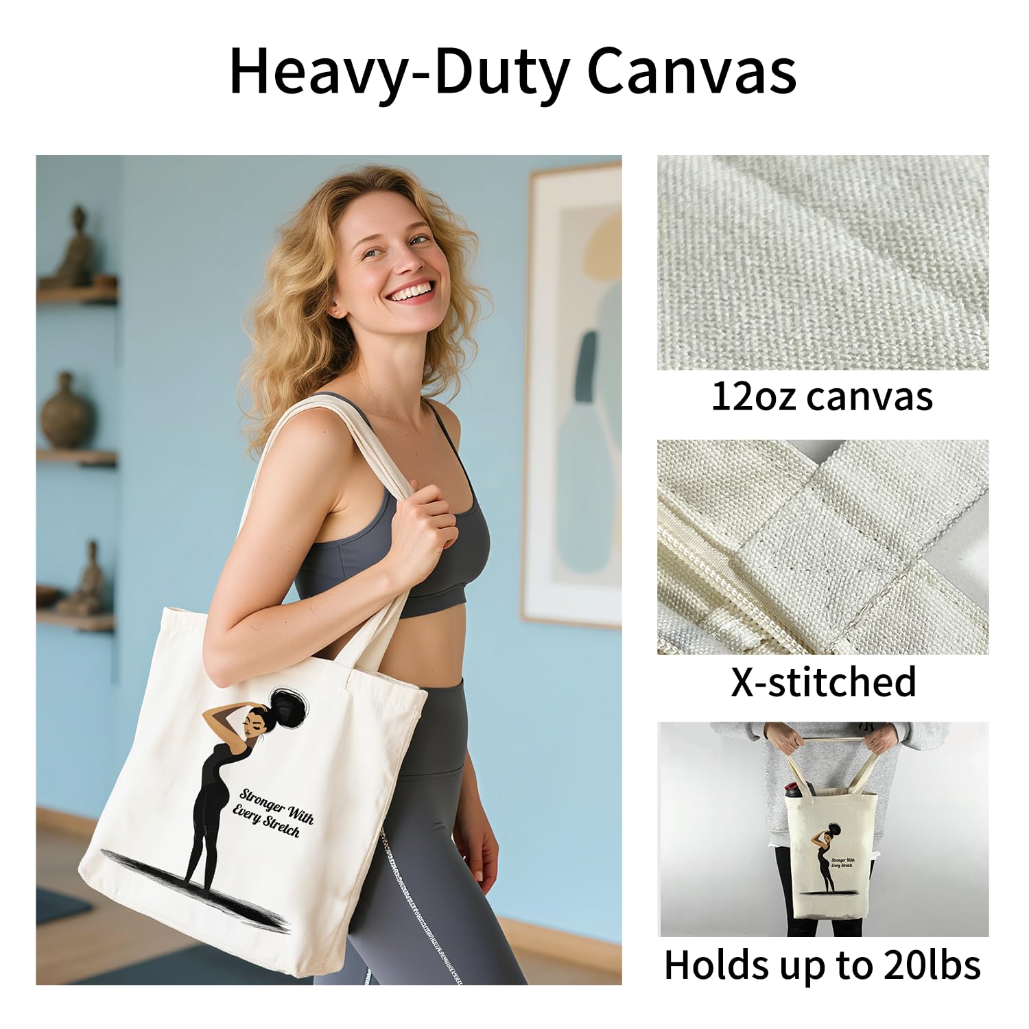 itgowisa Tote Bag for Women, Reusable Zippered Canvas Bag with Handles Pocket Thick Canvas, for Grocery Shopping Beach Gift