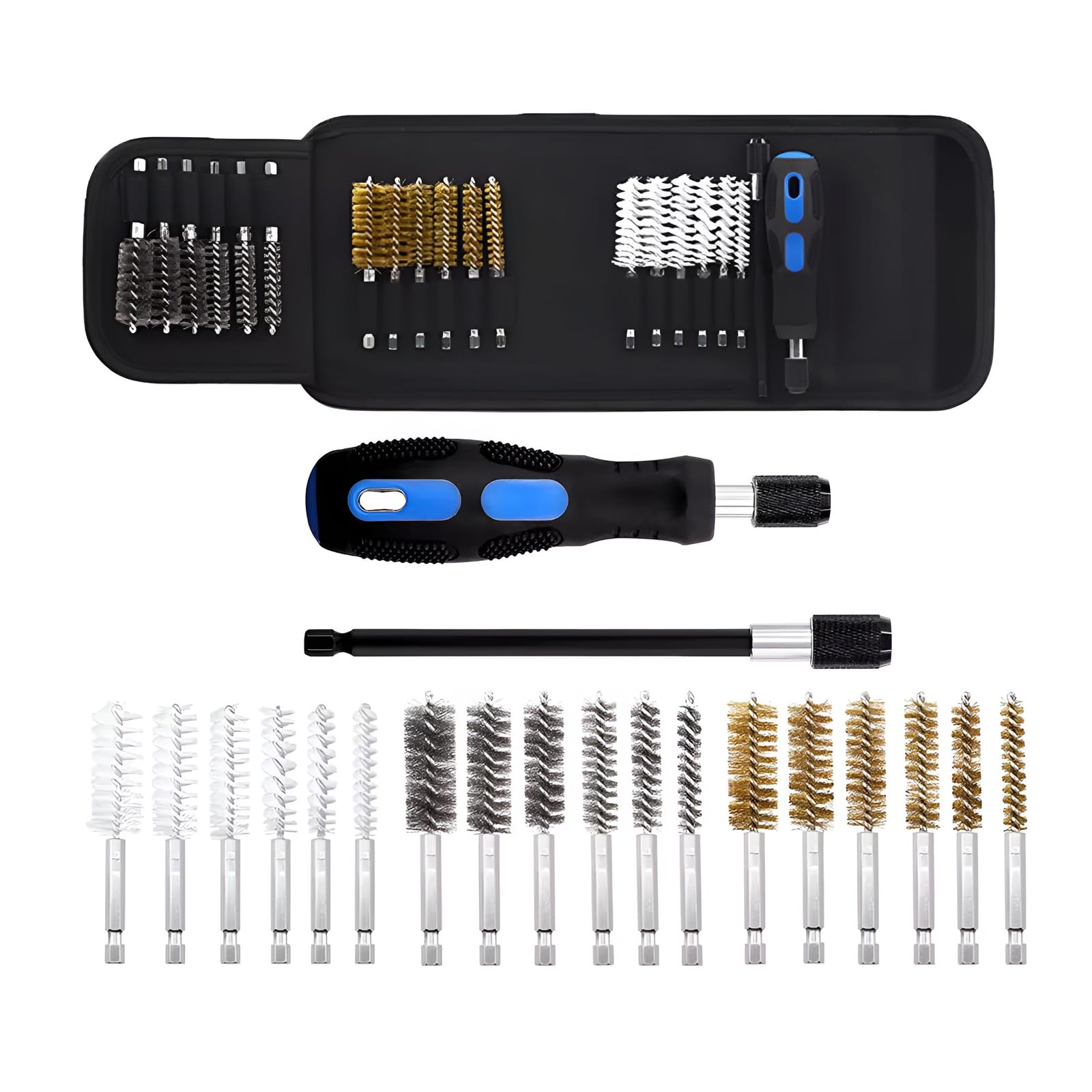 ITeporein Gun Cleaning Brush Set, 20 Piece Stainless Steel, Copper and Nylon Brushes with Storage Bag, for Shotgun Pistol Rifle