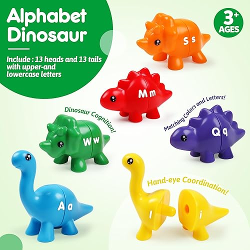 Miniatura 2 de USATDD Juguete de dinosaurio de letras a juego, letras ABC de doble cara, juego de coincidencia de dinosaurio, preescolar, juguete de motricidad