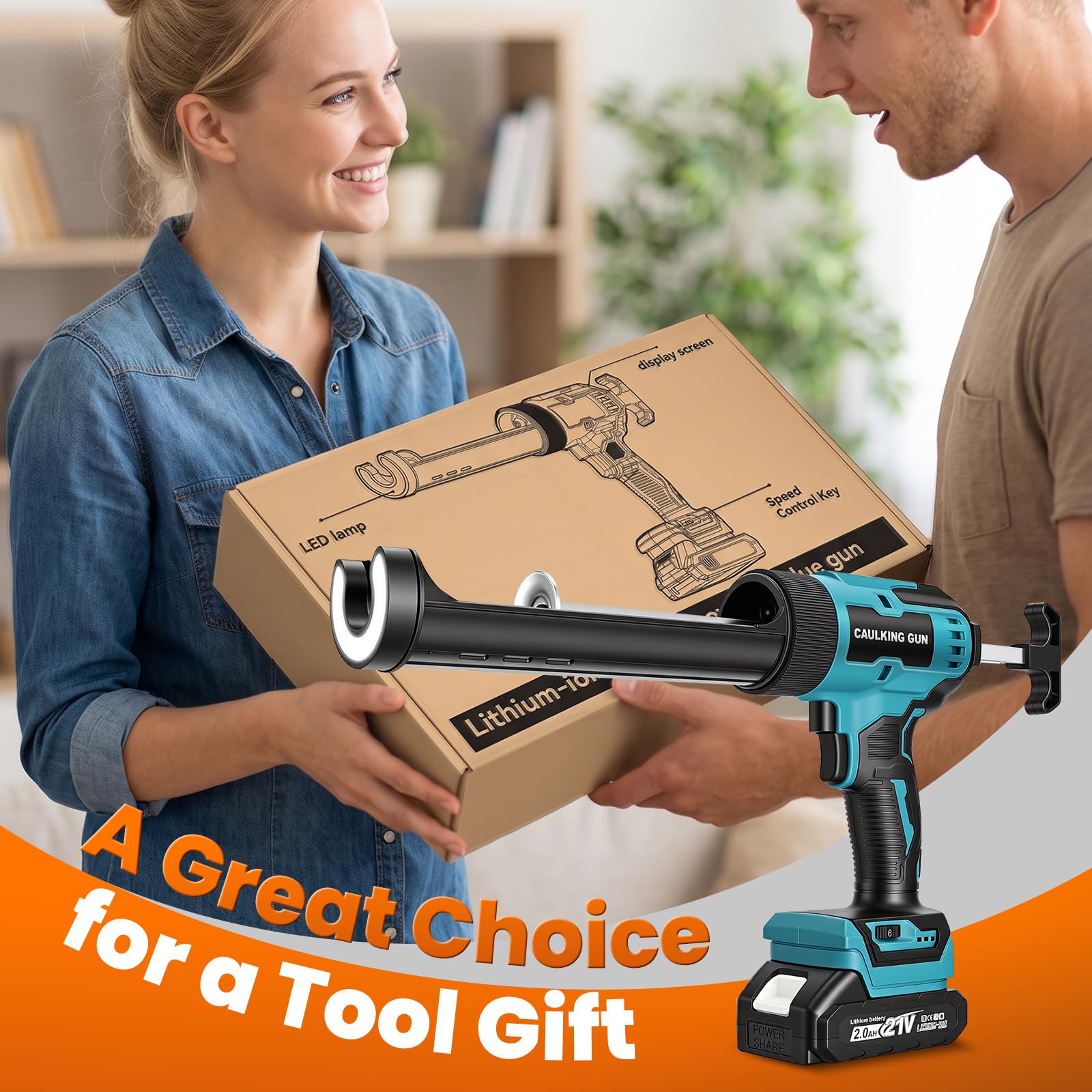 Pistola de Cartucho Inalámbrica Compatible con Baterías Makita 18V, con Luz LED, Pistola Eléctrica para Sellador 300ml, 6 Velocidades, Incluye Set 6en1 de Alisador de Juntas y Boquillas (Sin Batería)
