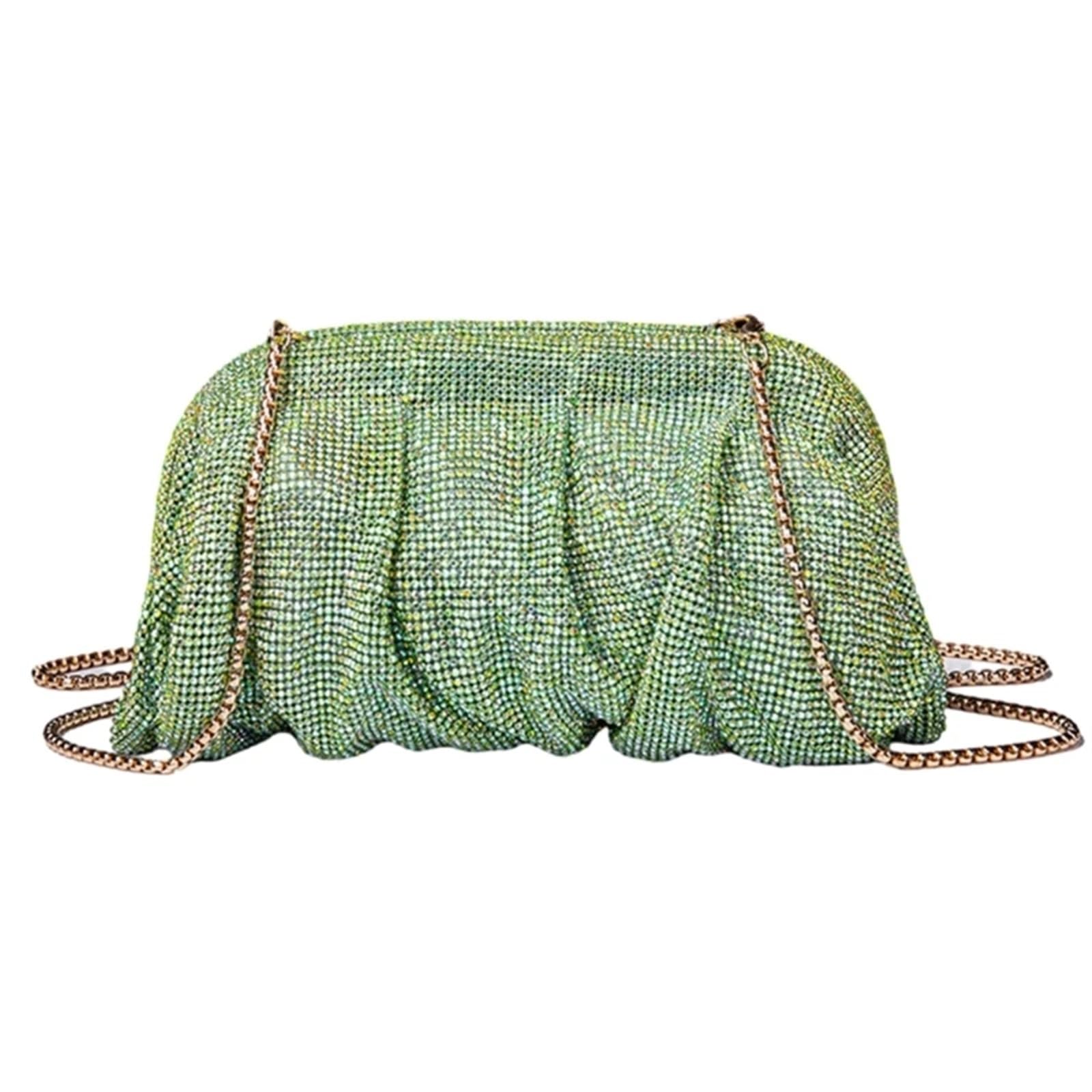 Mklhavb Women's Light Green Rhinestone Bags Rhinestone Lady Purse Wedding Party Evening Bag For Banquet Cocktail Shoulder Bags Pleated Clutch Crossbody Bag Crystal Embellished Handbags(Light Green)