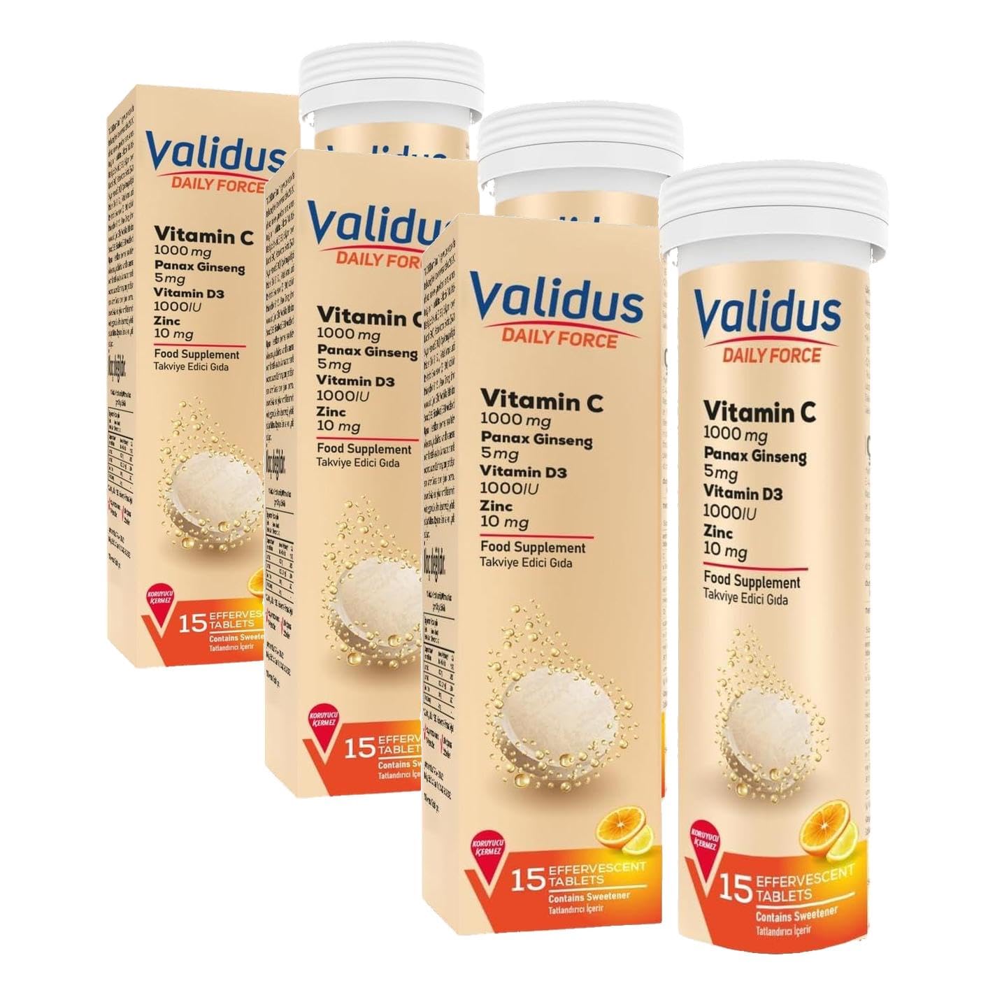Validus Daily Force C Vitamini 1000 mg + Panax + Ginseng Efervesan Tablet (3 paketi)