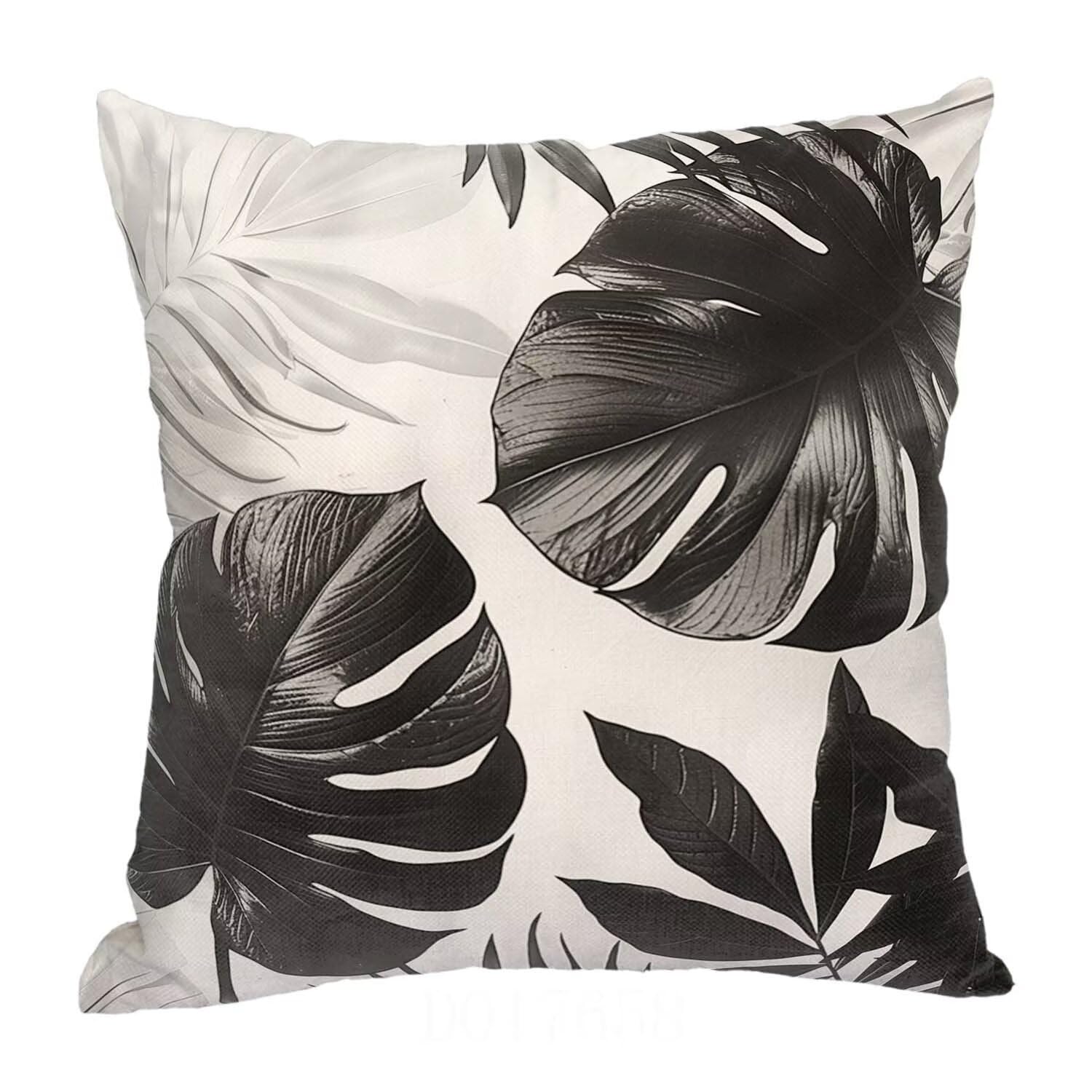 Fundas Cojines SuavesHojas Tropicales Fundas Cojines Cuadradas Suaves Funda Almohada Cojines Suaves Sillas Jardin para Oficina Jardín Cama Sofá Banco Juego de 4 Funda Cojin En Blanco Y Negro mu-433