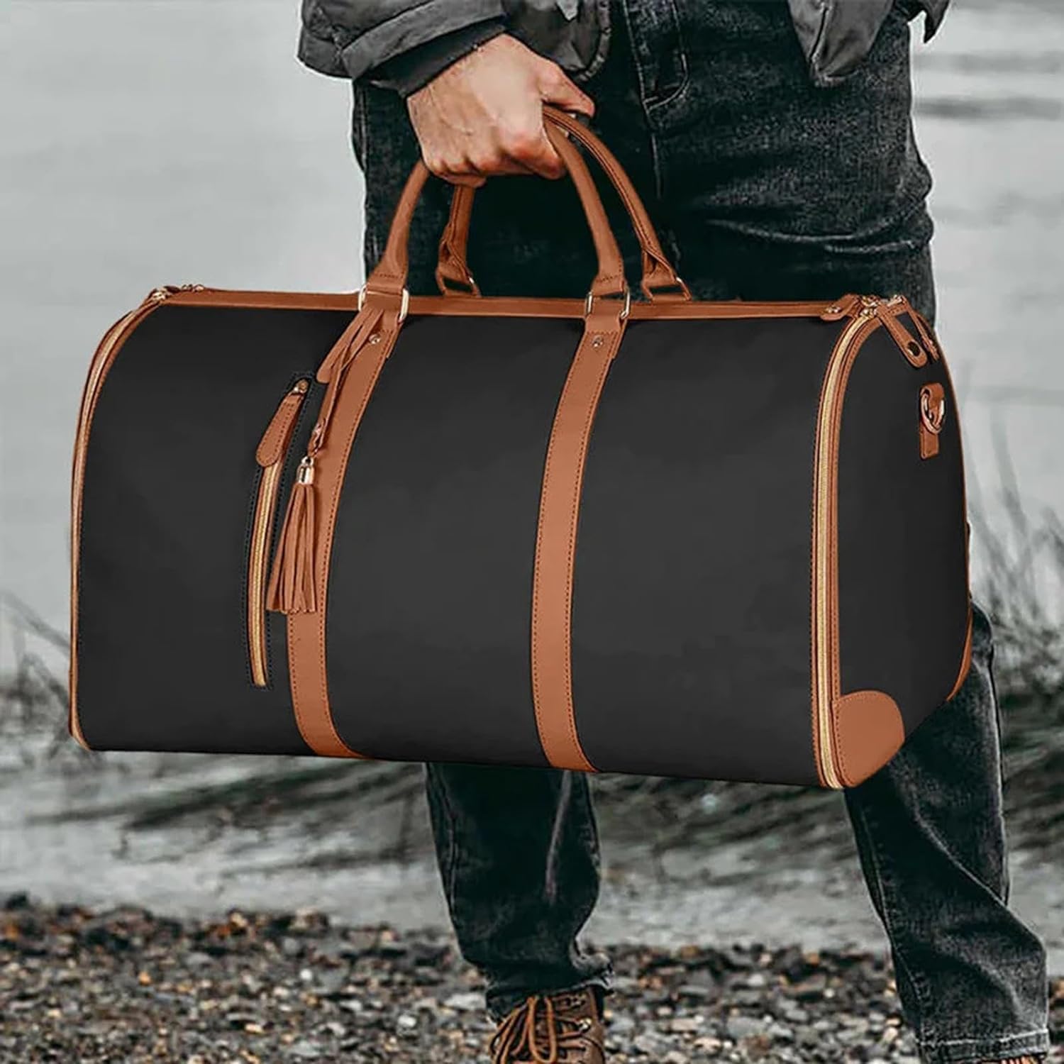 Garment Bag for Travel,Convertible Carry On Garment Bags for Women,Folding Suit Luggage,Bolsas Impermeables para Ropa,Bolsa Viaje Grande De Cuero De PU, con Bolsa para Zapatos, para Mujeres/Hombres