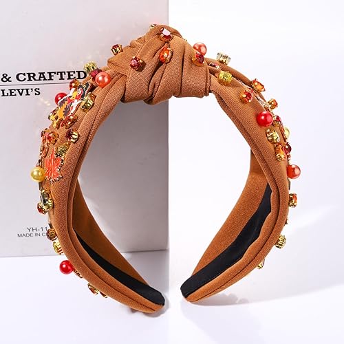 Miniatura 3 de NVENF Diadema de Acción de Gracias para mujer, con cuentas de pavo, accesorios de otoño, diadema con perlas y diamantes de imitación, diadema