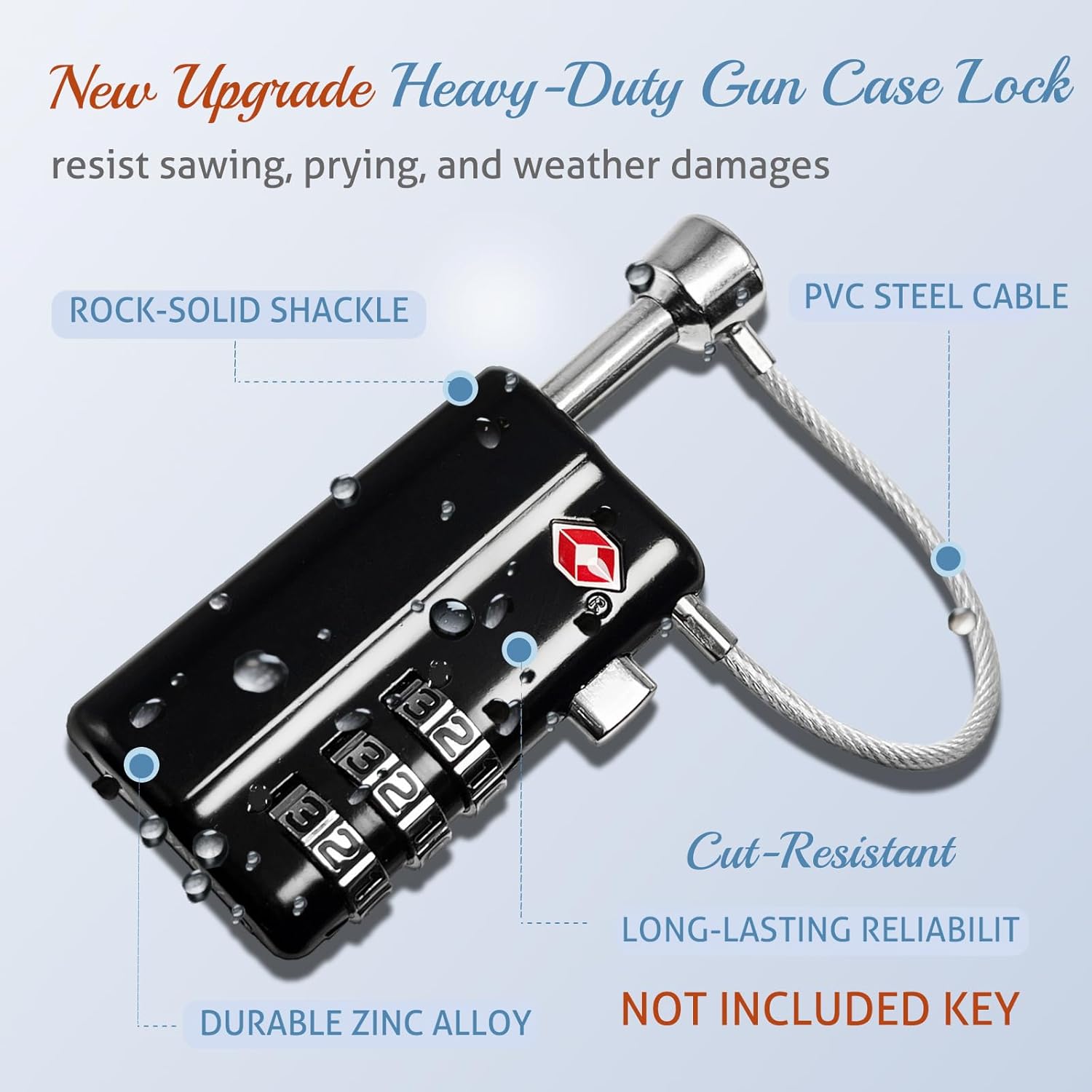 Upgrade TSA Approved Gun Case Lock, TSA Locks for Gun Case, Durable Cut Resistant Cable Locks for Pistol Case, Firearm Travel Case, Luggage Locker Revolver Rifles Camera Hard Cases - Image 2