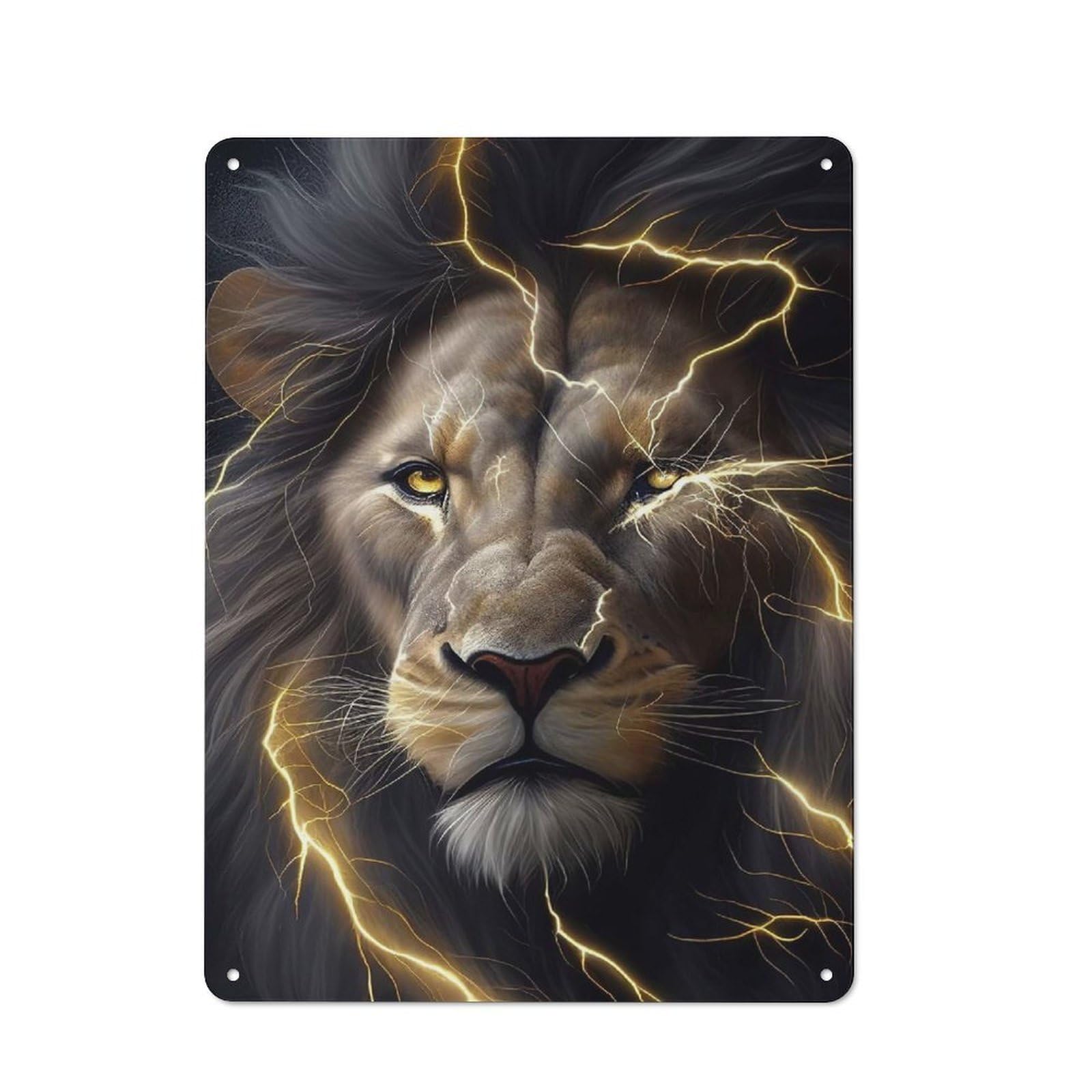 Junmoney Angry Lion Face Animal Shed Style Metal Wall Decor 40X30cm, Tin Sign For Conservatory, Home Bar Or Utility Room