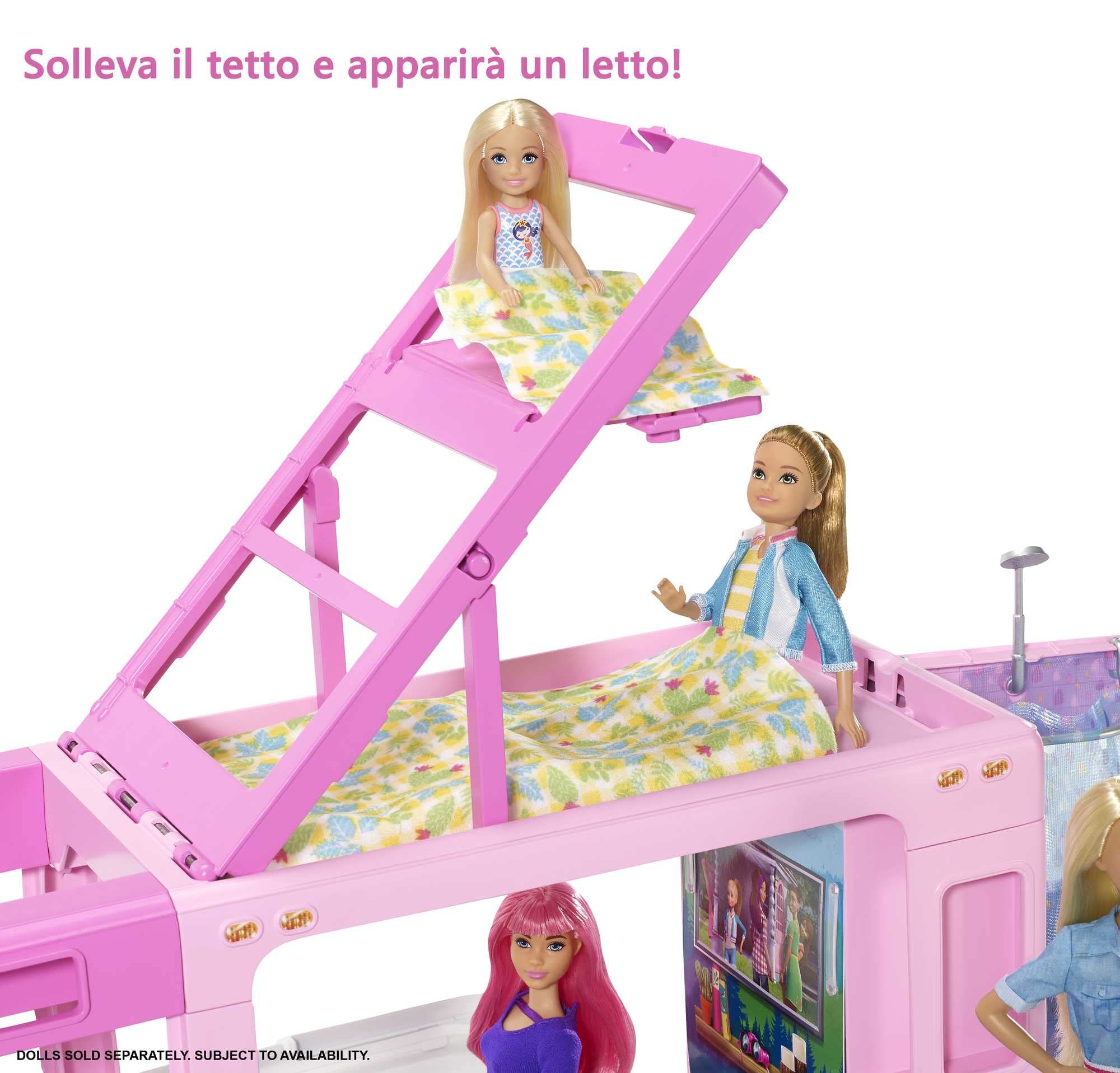 Barbie Camper dei Sogni - Veicolo 3 in 1 Trasformabile con Piscina - Pick-Up e Barca - Dettagli realistici - 50 Accessori - Regalo Bambini 3-7 Anni, GHL93