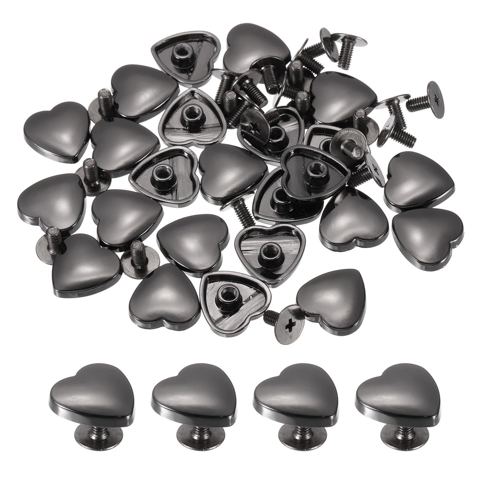 PATIKIL 14mm Heart Rivets, 24 Sets Leather Rivets Studs Rivets Double Cap Spikes Rivet for Leather Crafting for Decor Repair DIY Clothing Belts Bags Shoes, Black
