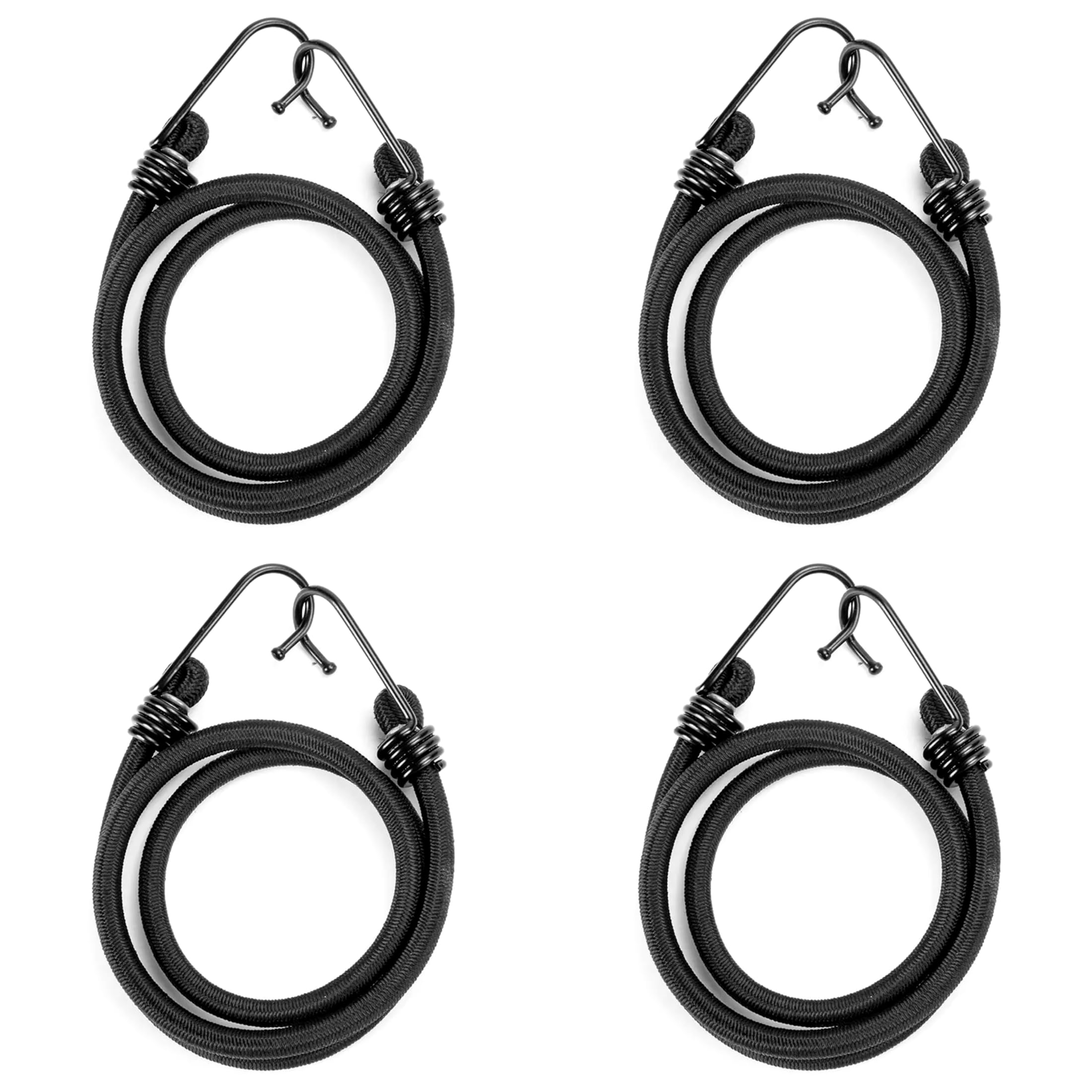 4 x 130 cm / 51" Heavy Duty Bungee Cord with Hooks - Strong 8mm Elastic Luggage Straps for Roof Rack, Travel, Camping, Trailer, Car Boot, Tarpaulin, Outdoor, Cargo Securing - Rubber Tie Down Rope