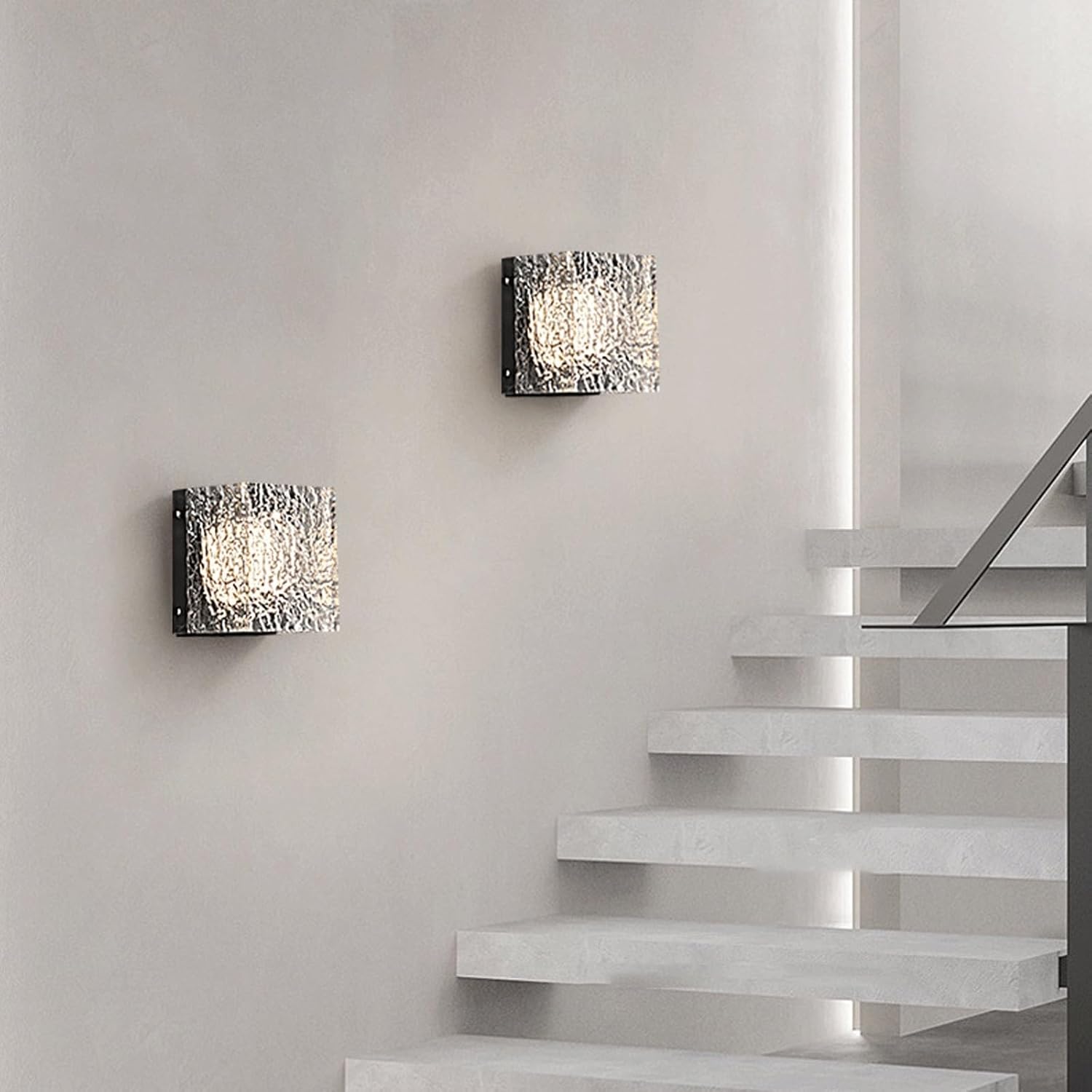 Modern Minimalist Unique LED Wall Sconce Three Color Dimmable Hand Polished Ice Crack Acrylic Lampshade Aluminum Body for Living Room Bedroom Hotel Hallway Background Wall Art Decor