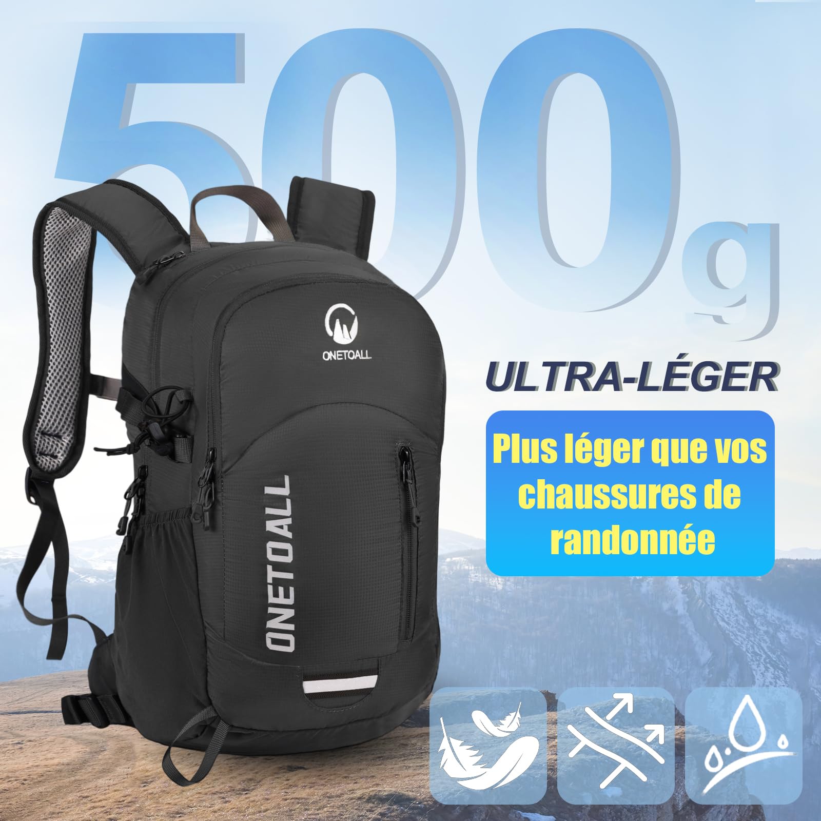Sac à Dos Randonnée Imperméable - Sac à Dos Homme/Femme Léger et Antivol pour Rando Vélo Voyage Travail Trekking ou Usage scolaire