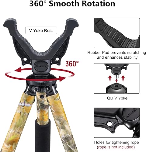 Miniatura 2 de Trakiom Shooting Tripods for Rifles, Shooting Sticks for Hunting, Hunting Rifle Tripod with 360 Rubber V Yoke Rest, Lightweight and Sturdy Aluminum